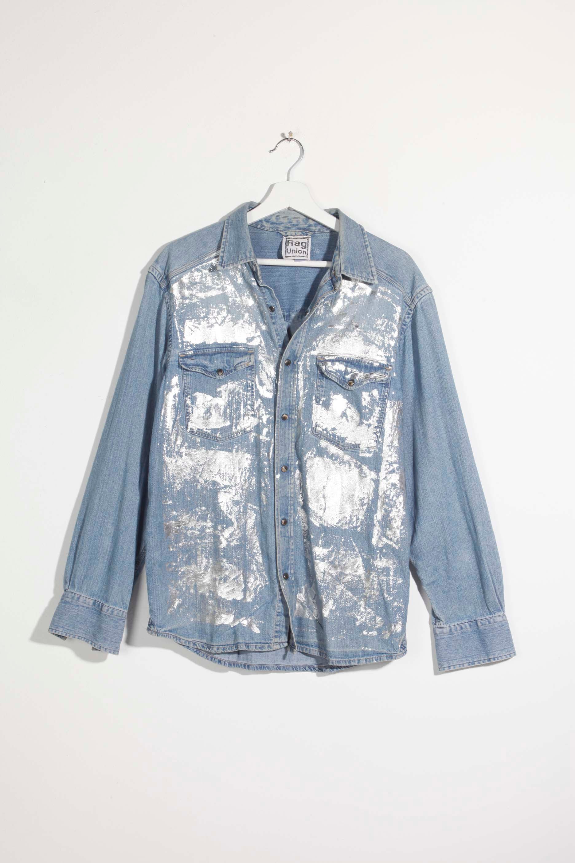 Men's Distressed Silver Denim Shirt