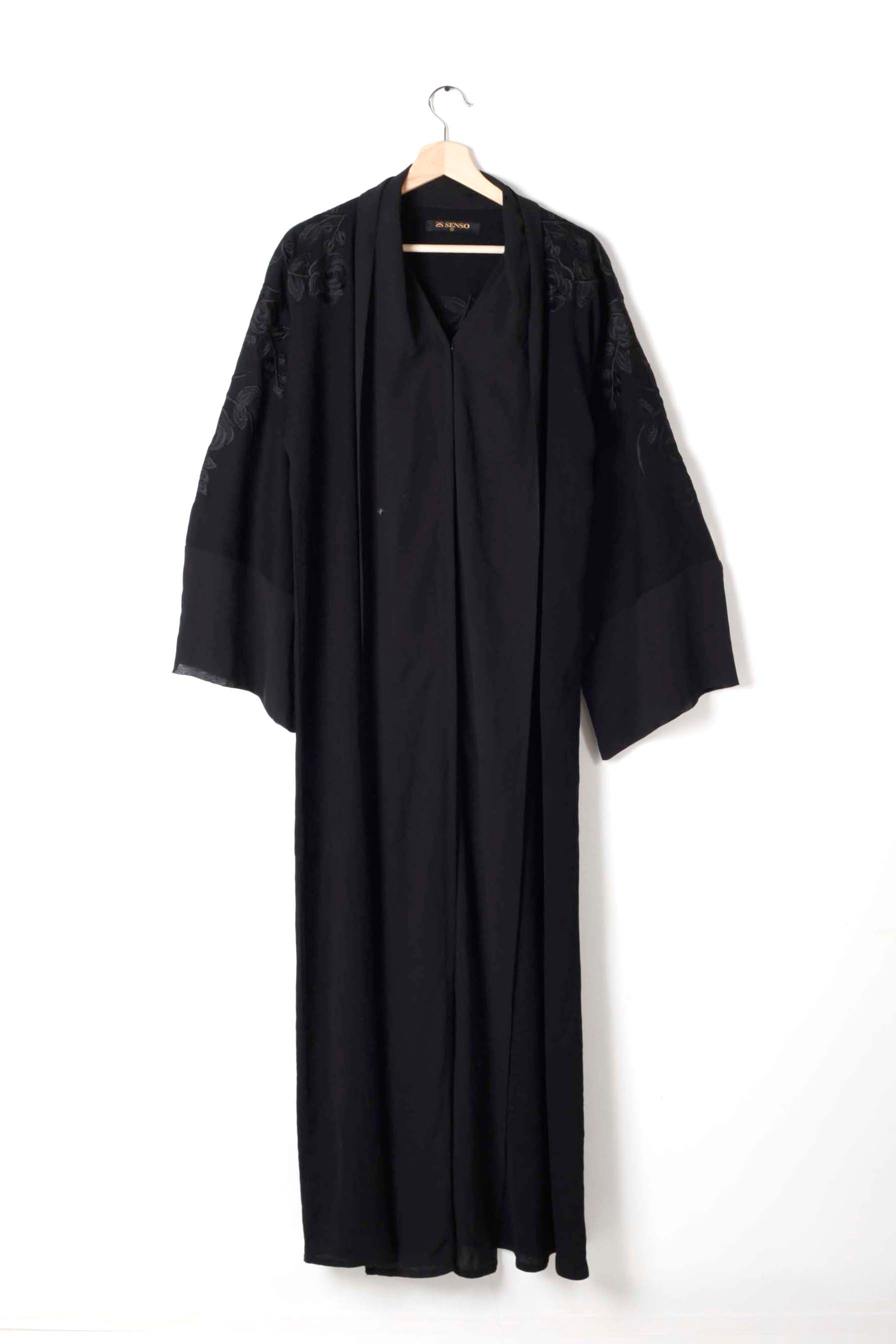 Black Abaya with Black Floral Embroidery