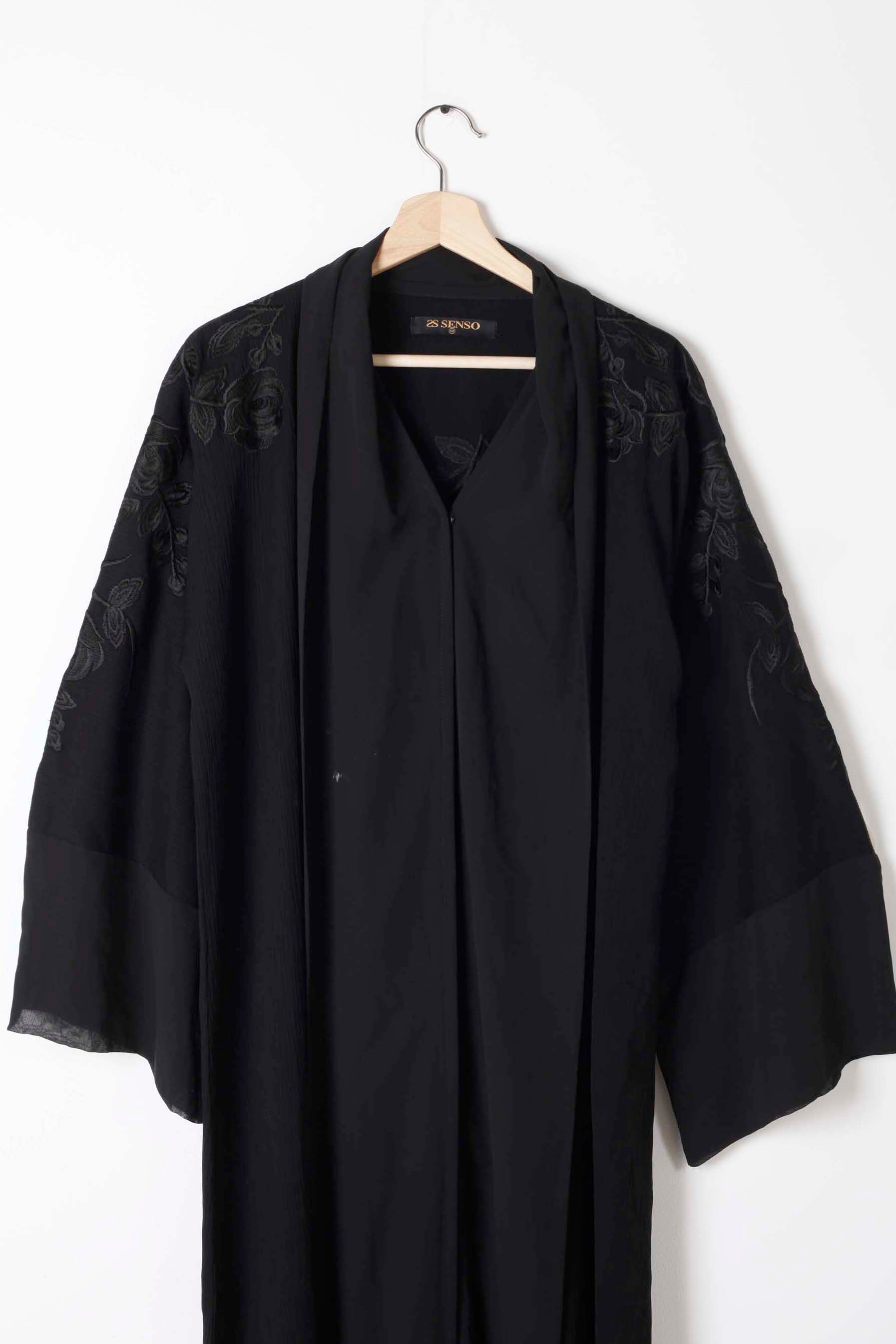 Black Abaya with Black Floral Embroidery