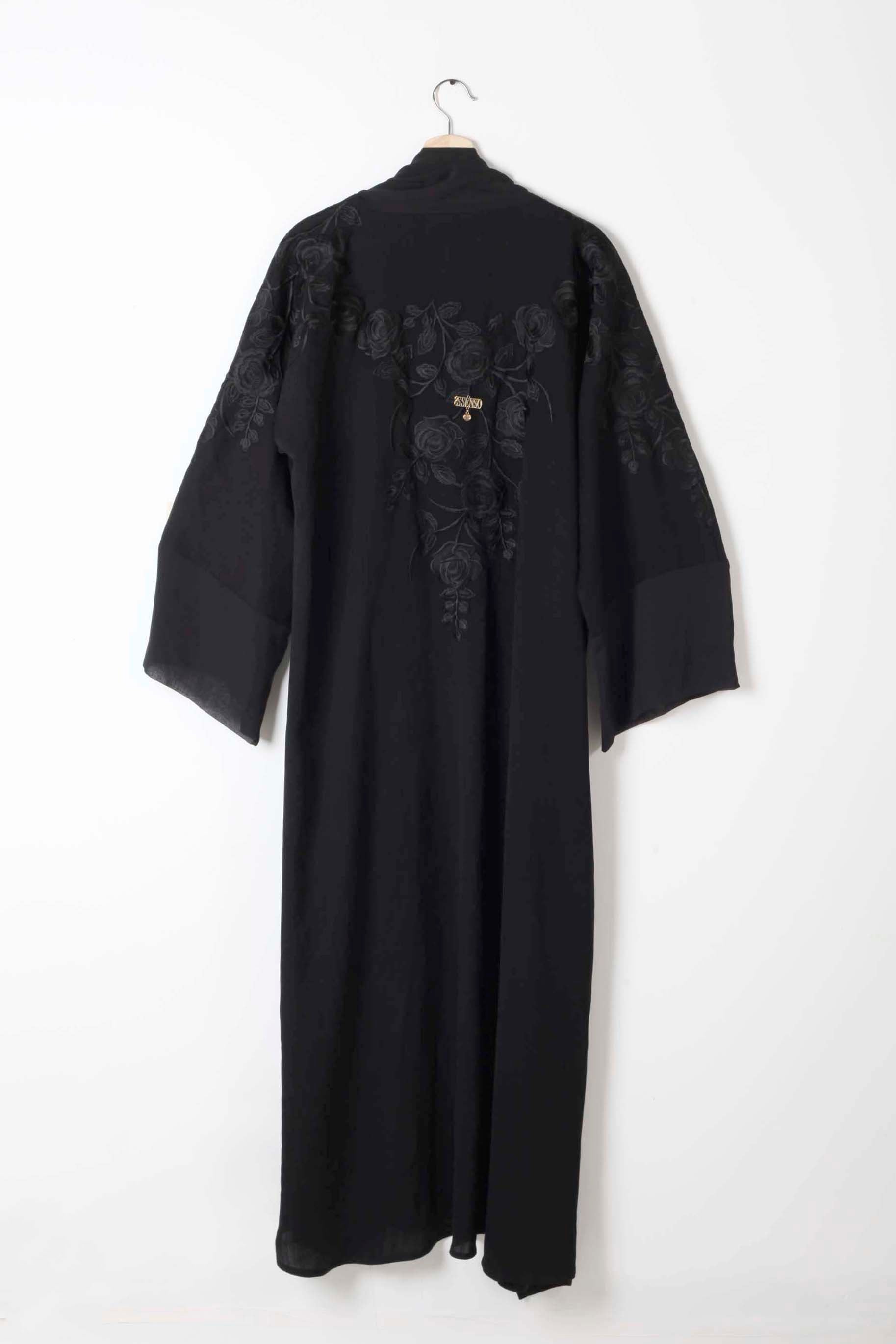 Black Abaya with Black Floral Embroidery