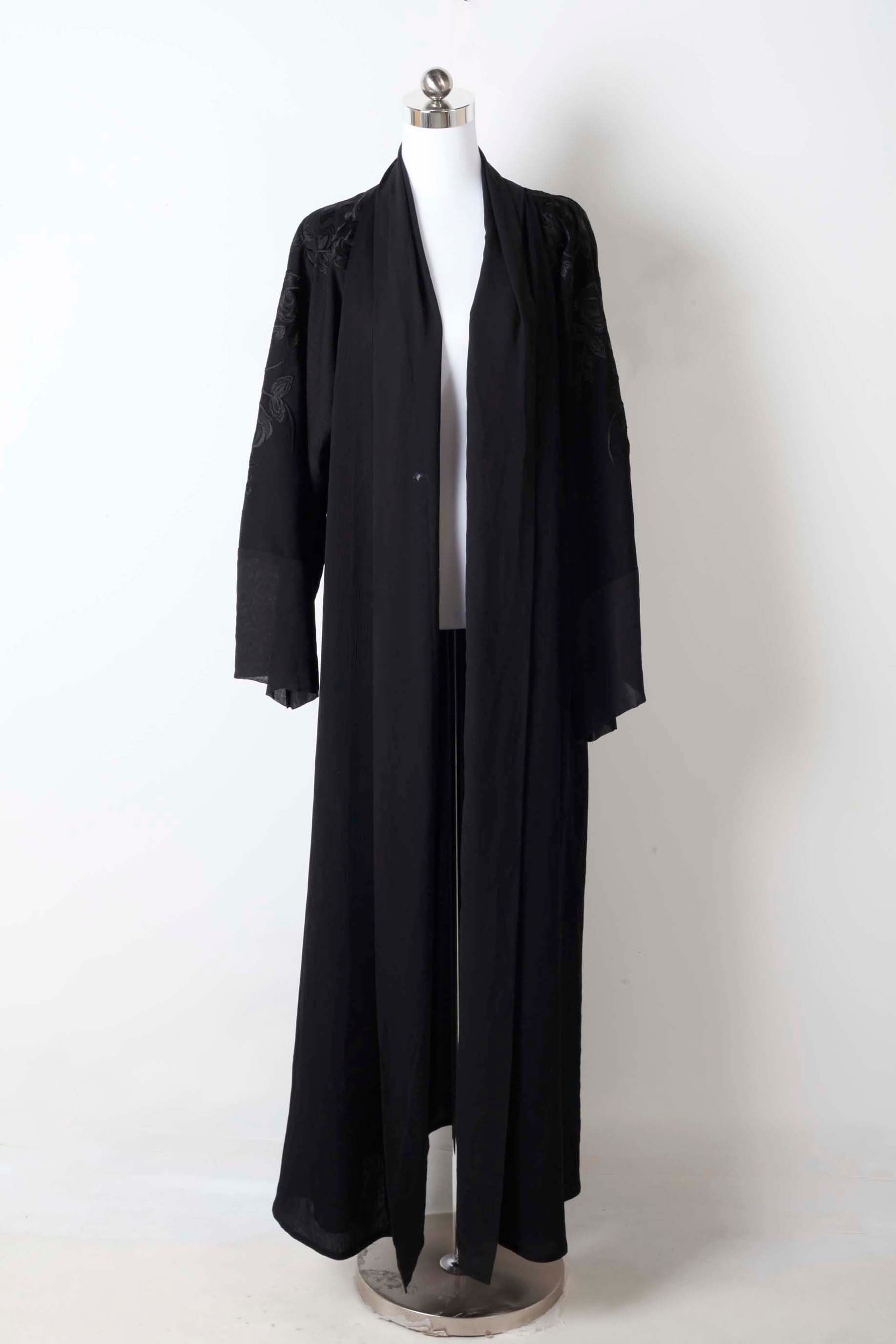 Black Abaya with Black Floral Embroidery