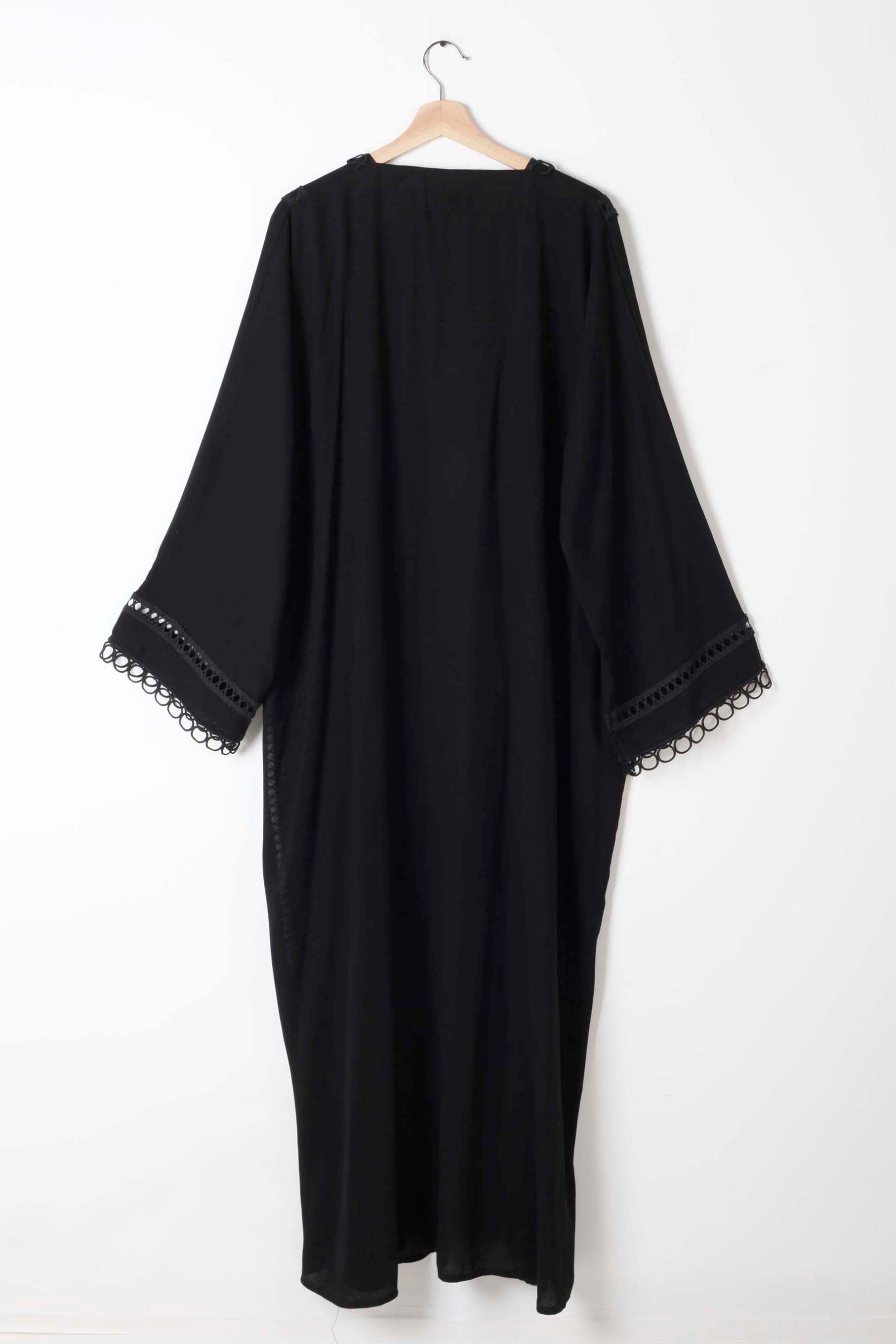 Black Abaya with Embroidery Circle Detail