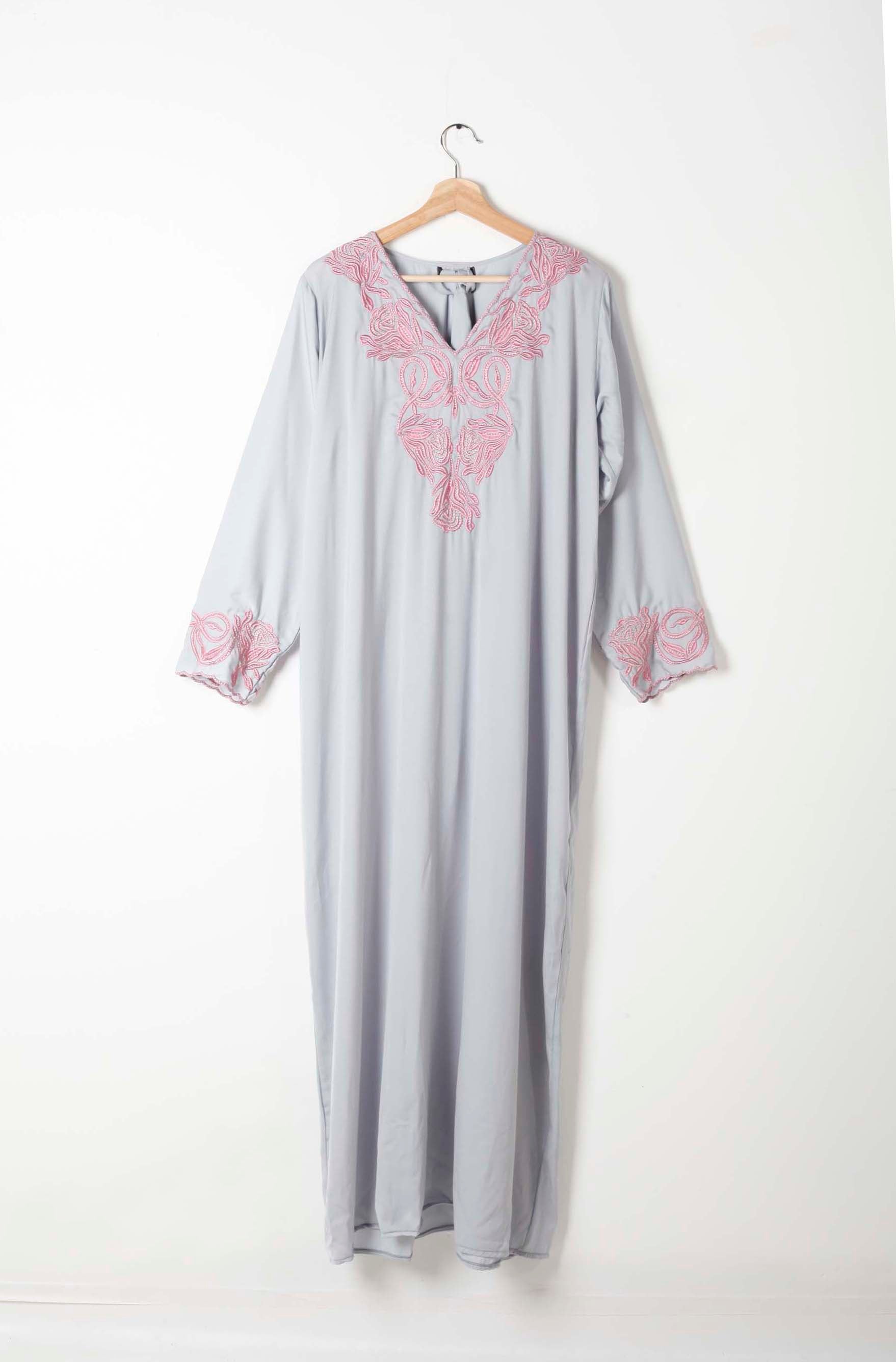 Grey Jalabiya with Pink Embroidery