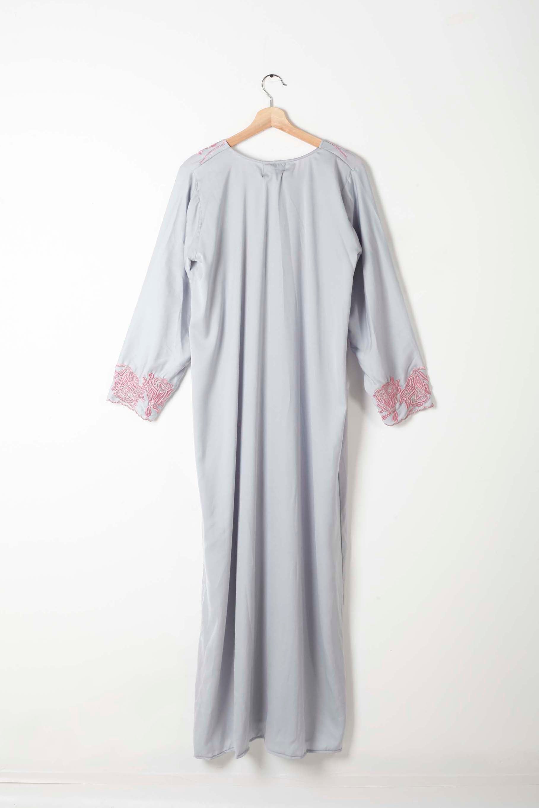 Grey Jalabiya with Pink Embroidery