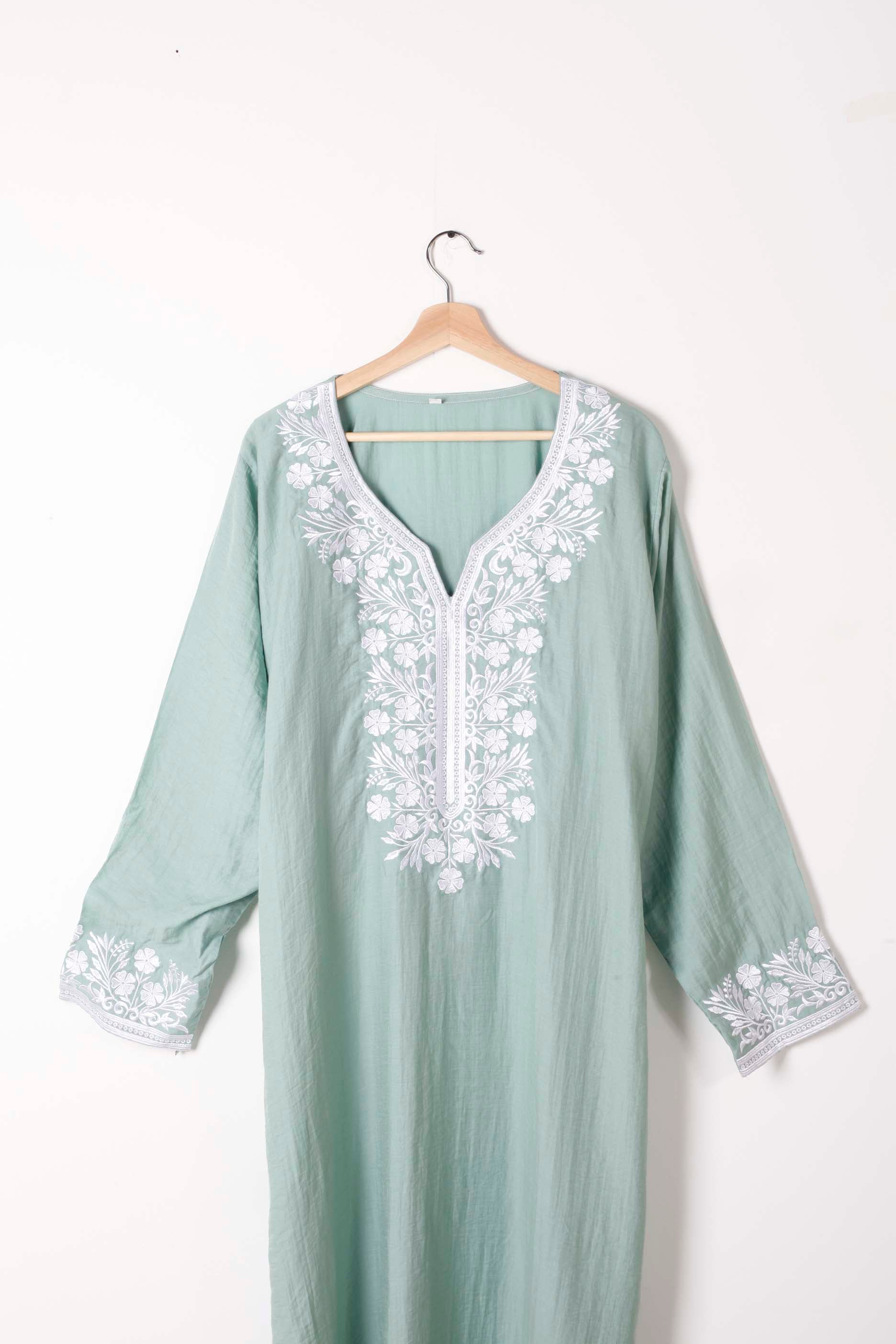 Green Jalabiya with White Embroidery