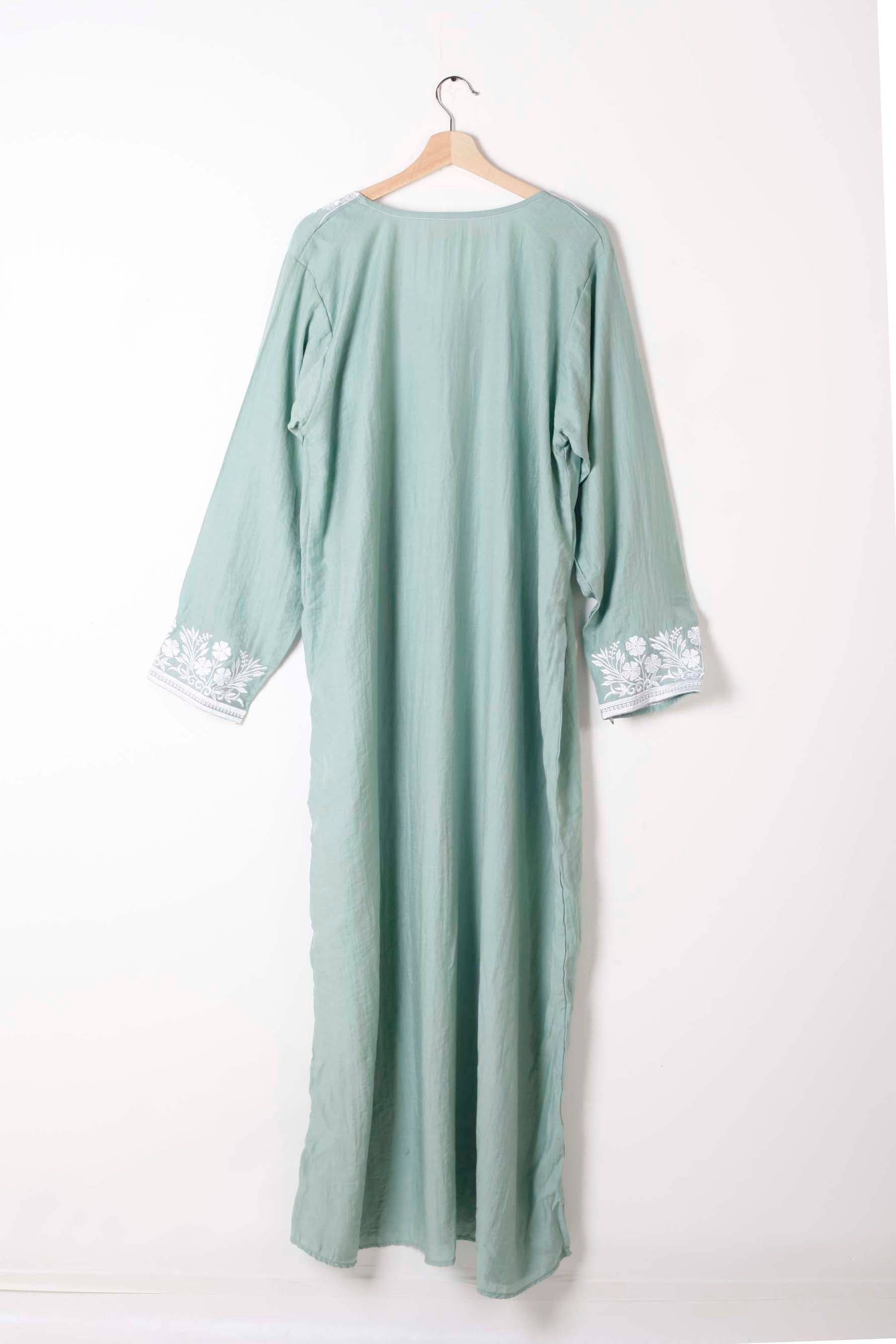 Green Jalabiya with White Embroidery