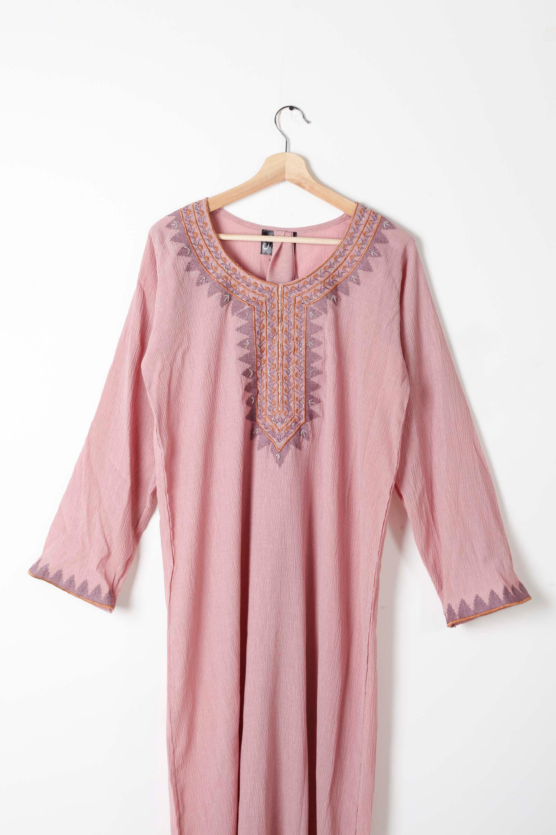 Pink Jalabiya with Embroidery