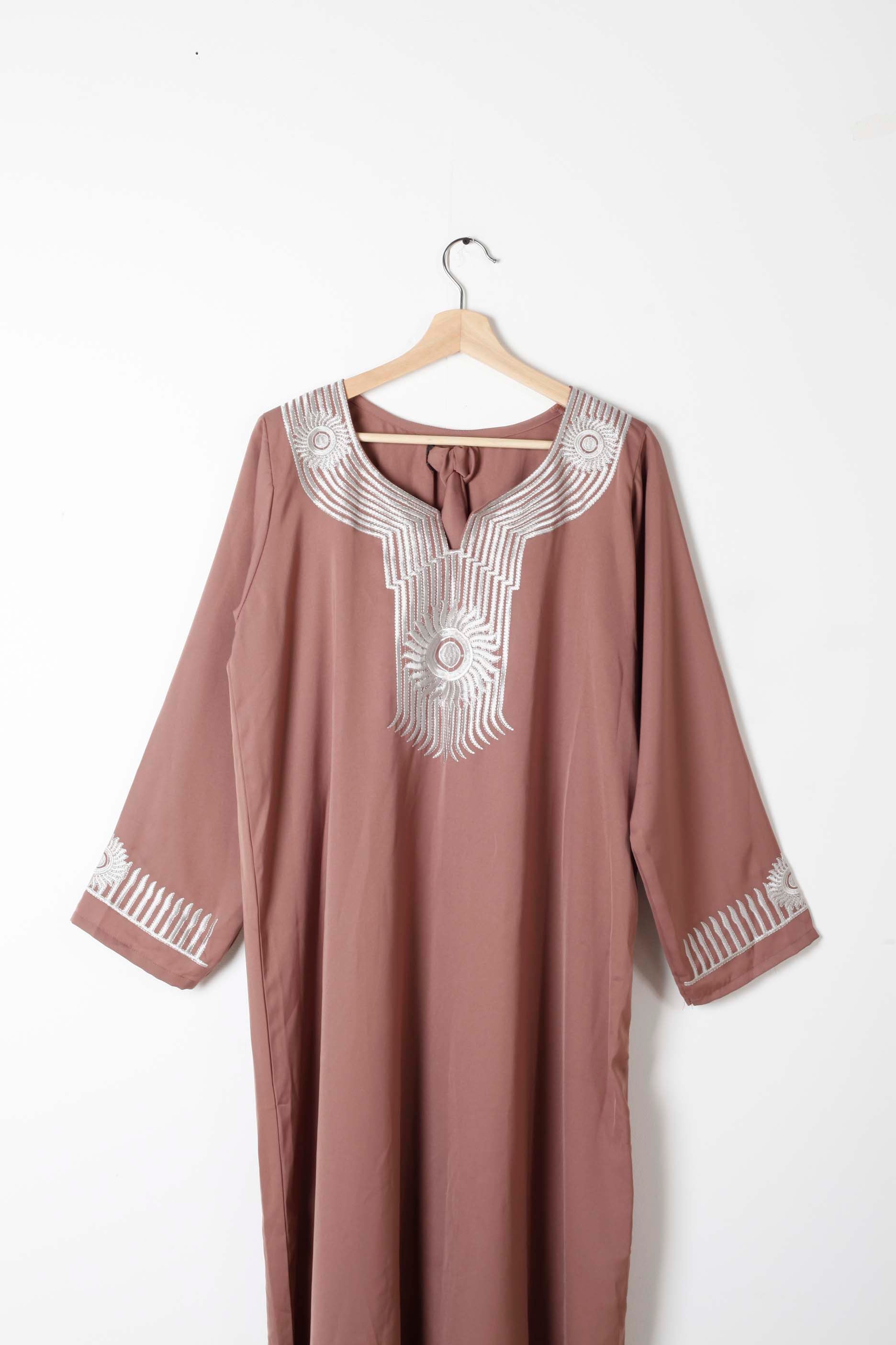 Brown Jalabiya with Embroidery