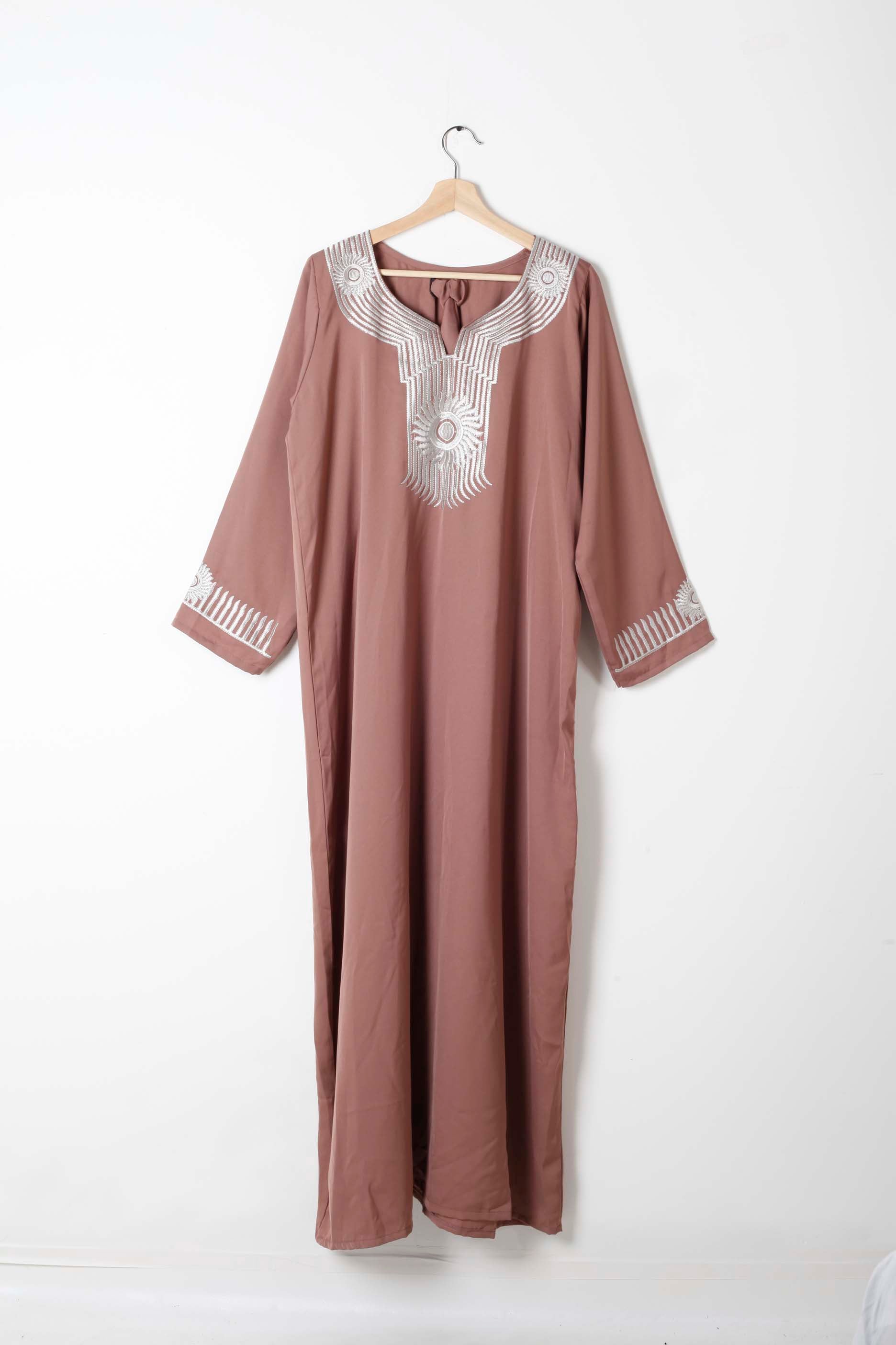 Brown Jalabiya with Embroidery
