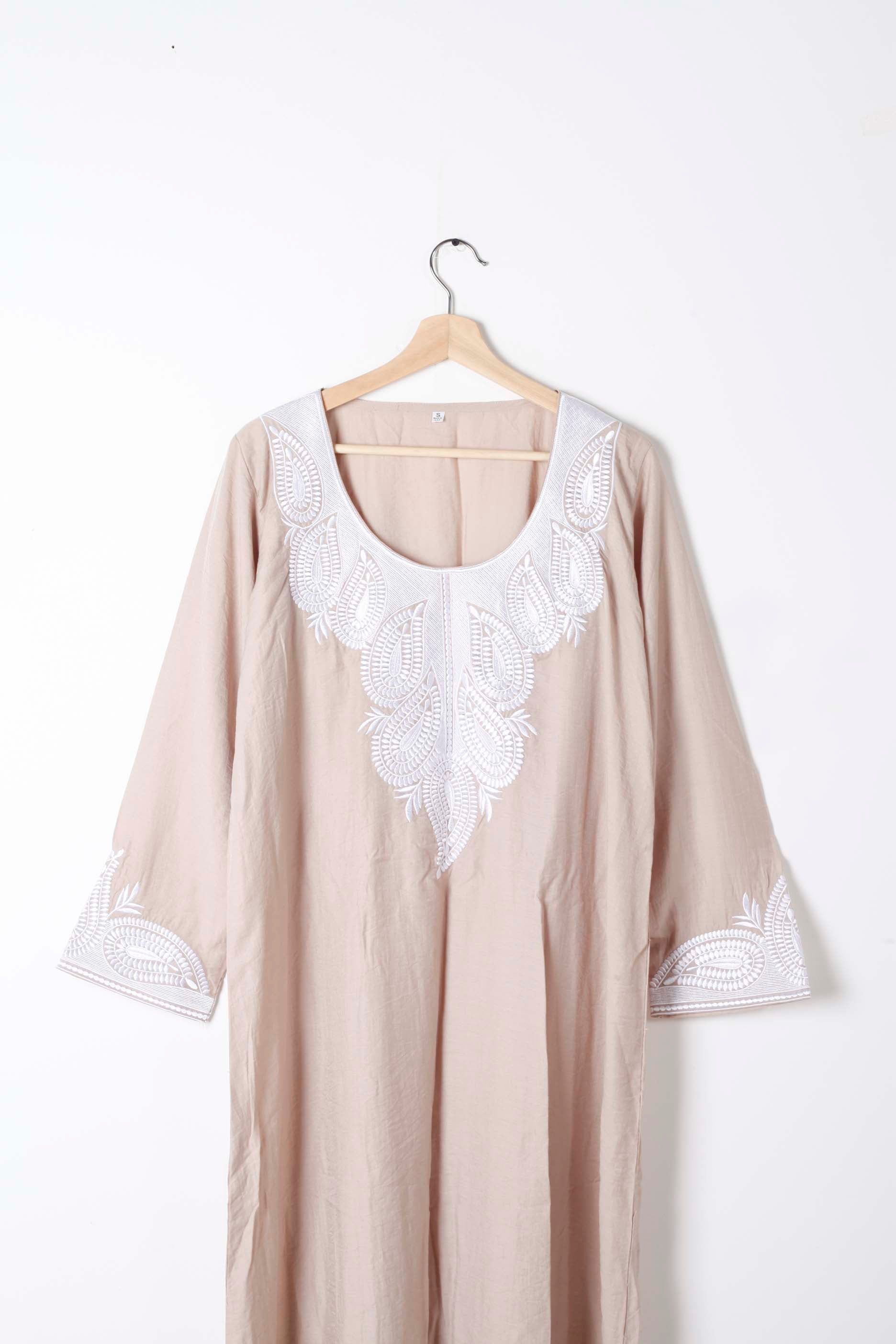 Pale Beige Jalabiya with Embroidery
