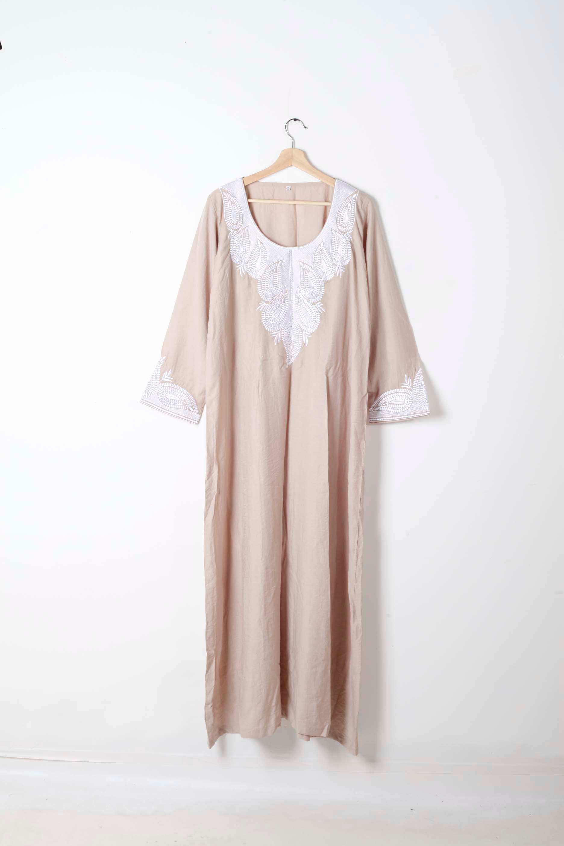 Pale Beige Jalabiya with Embroidery
