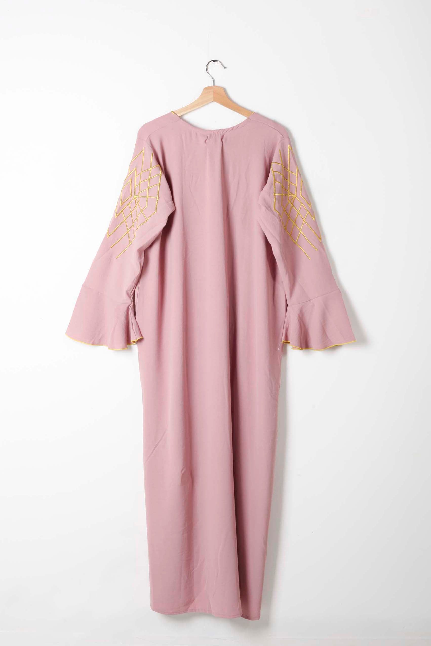 Pink Jalabiya with Graphic Gold Embroidery