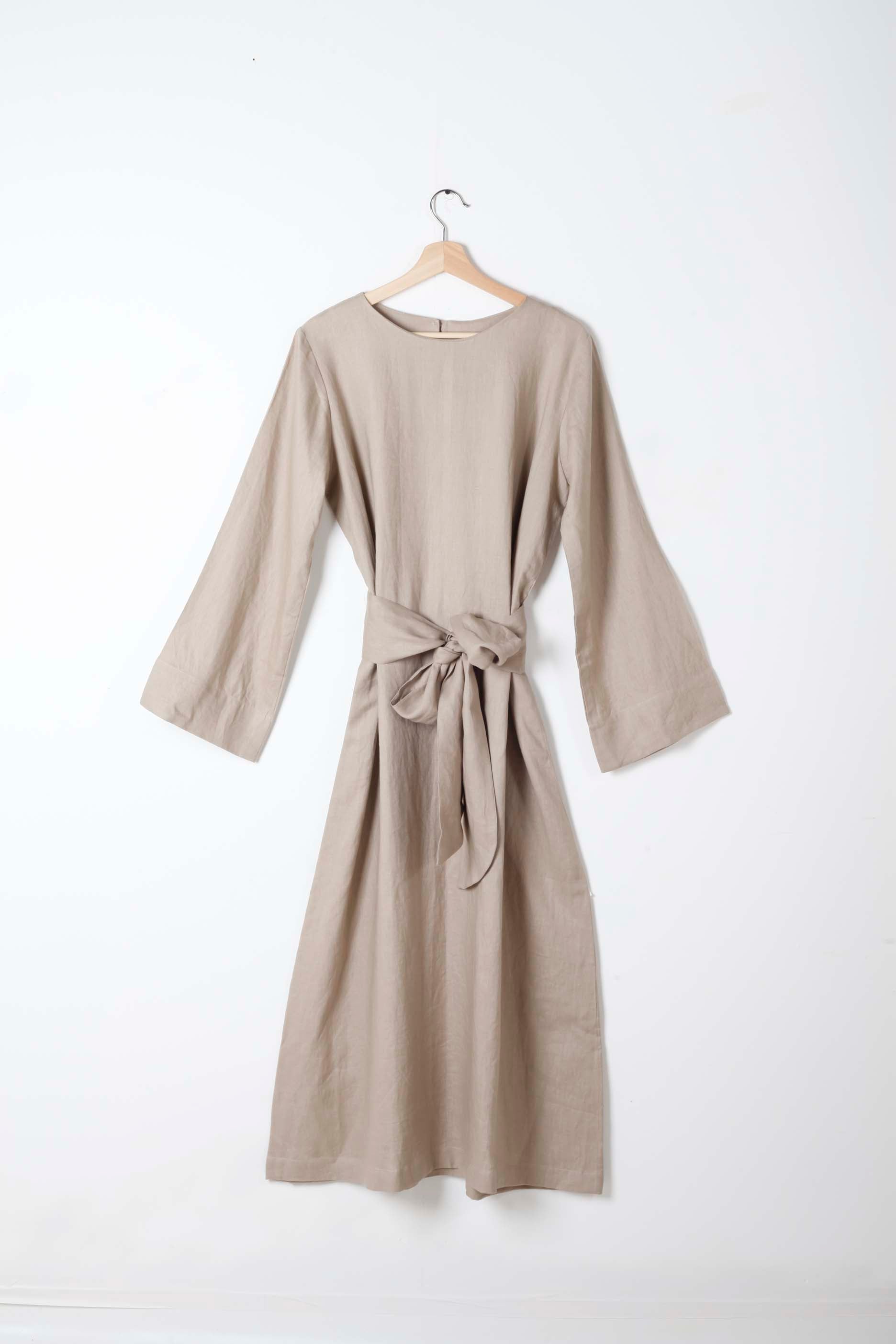 Greige Jalabiya with Tie-Waist