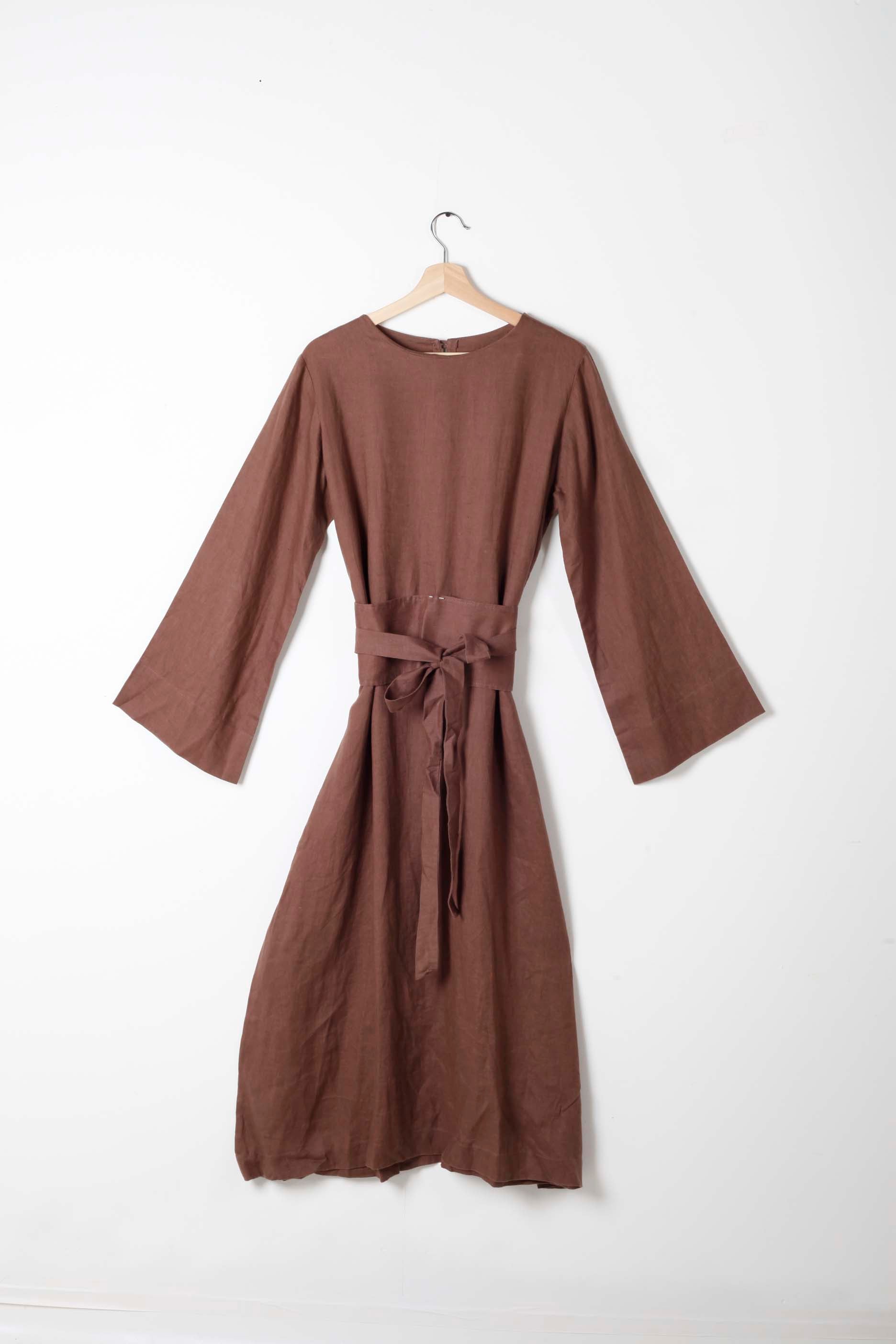 Brown Jalabiya with Obi-Style Tie-Waist