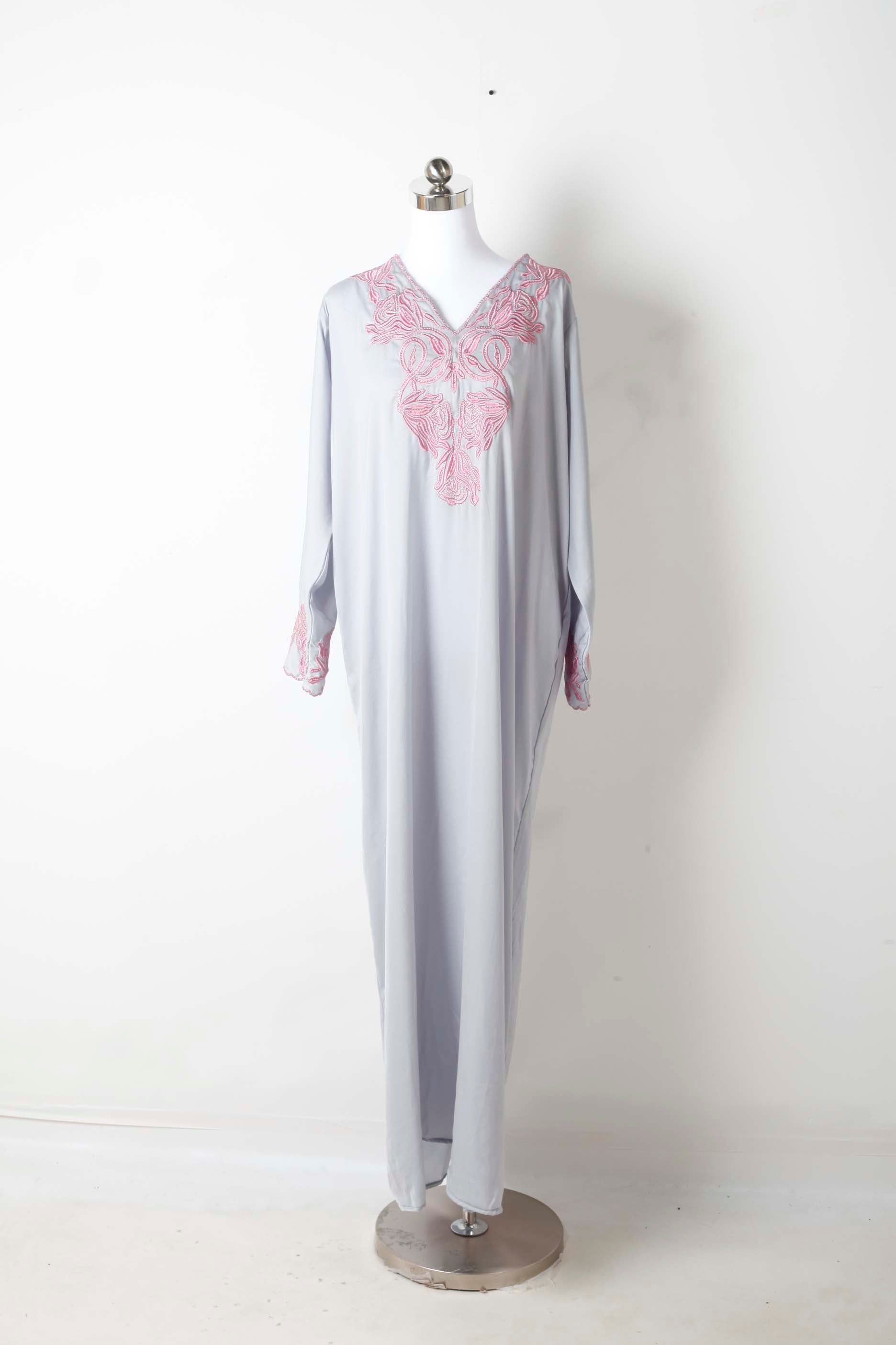 Grey Jalabiya with Pink Embroidery