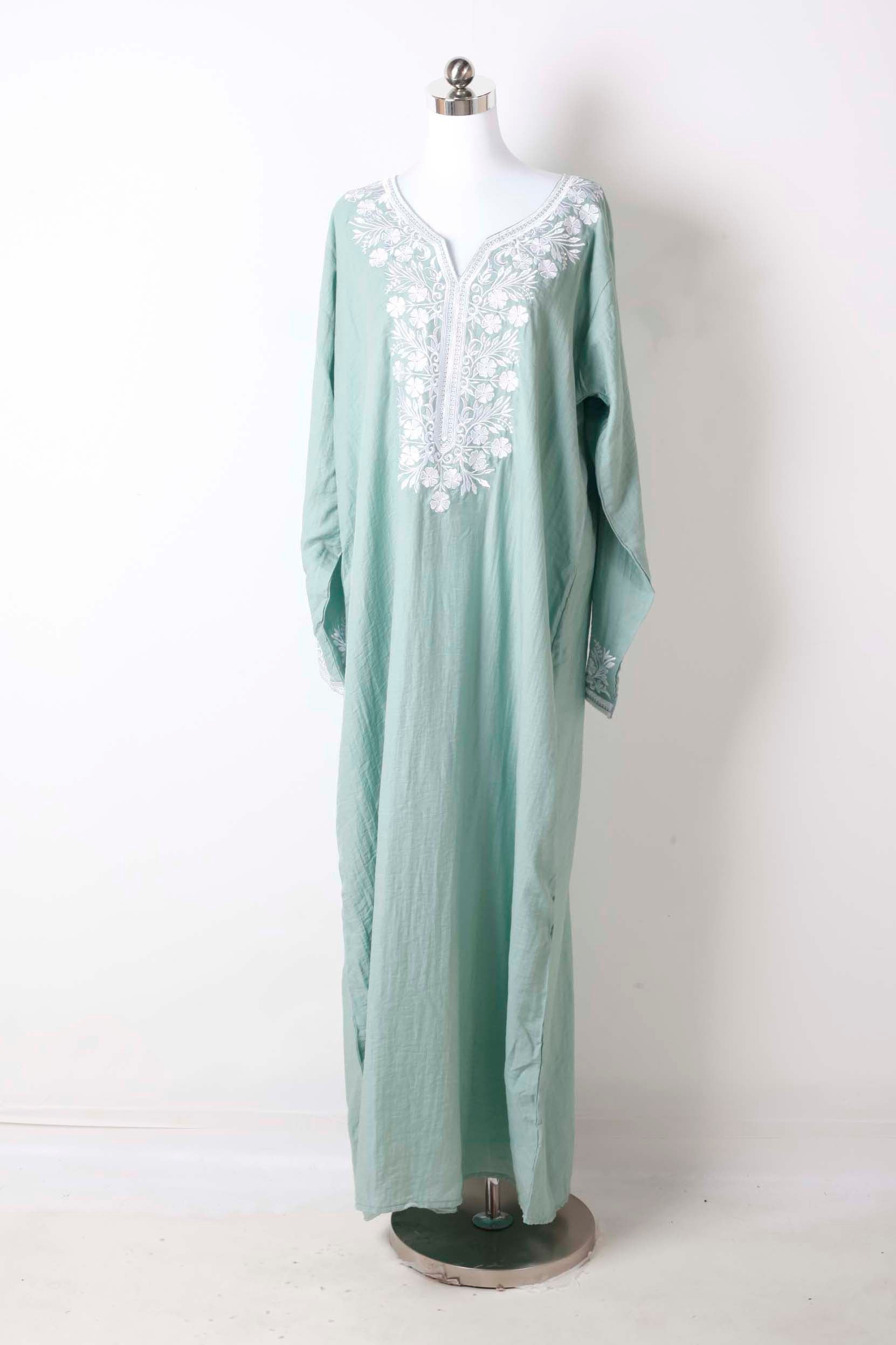 Green Jalabiya with White Embroidery