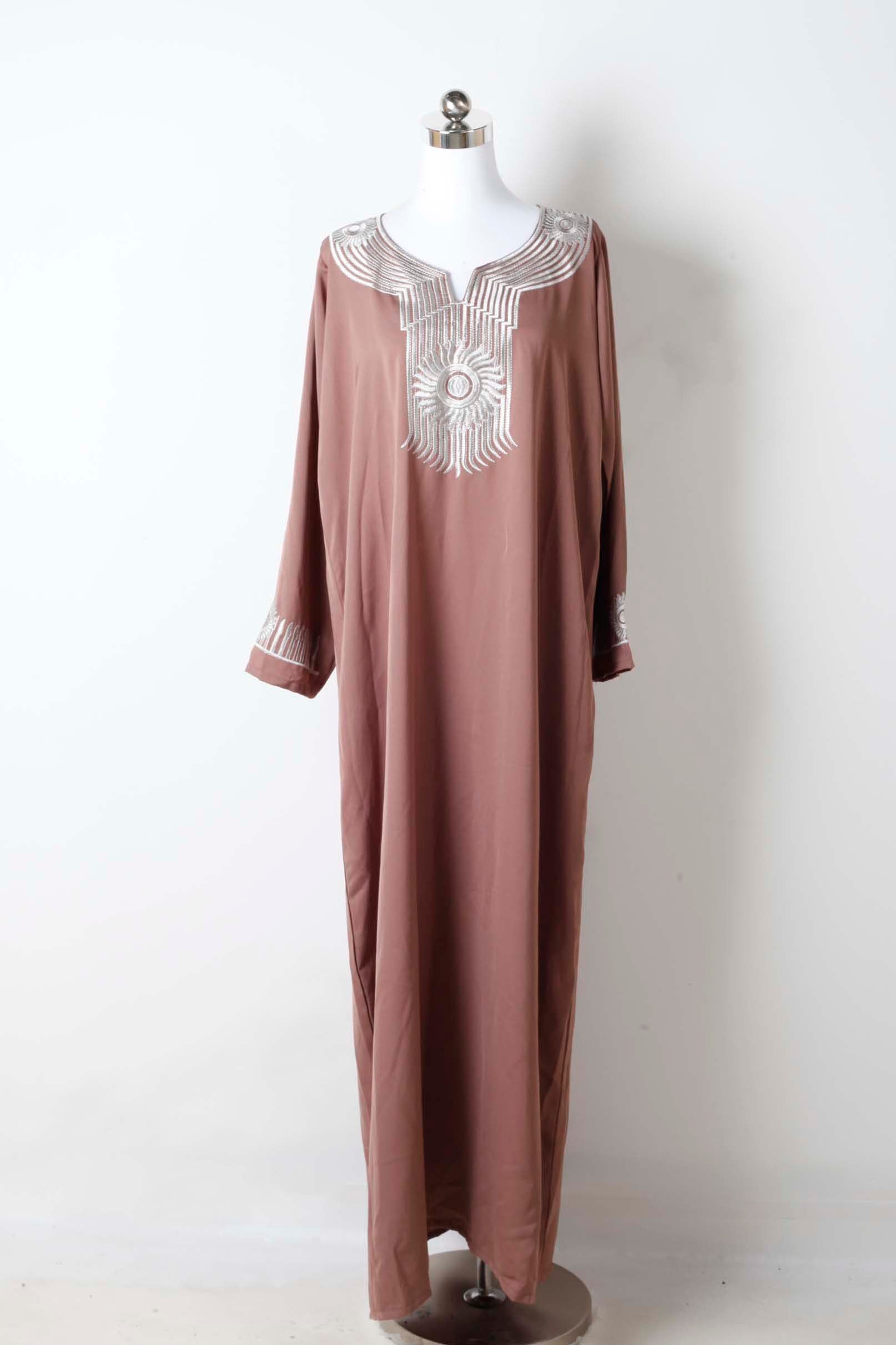 Brown Jalabiya with Embroidery