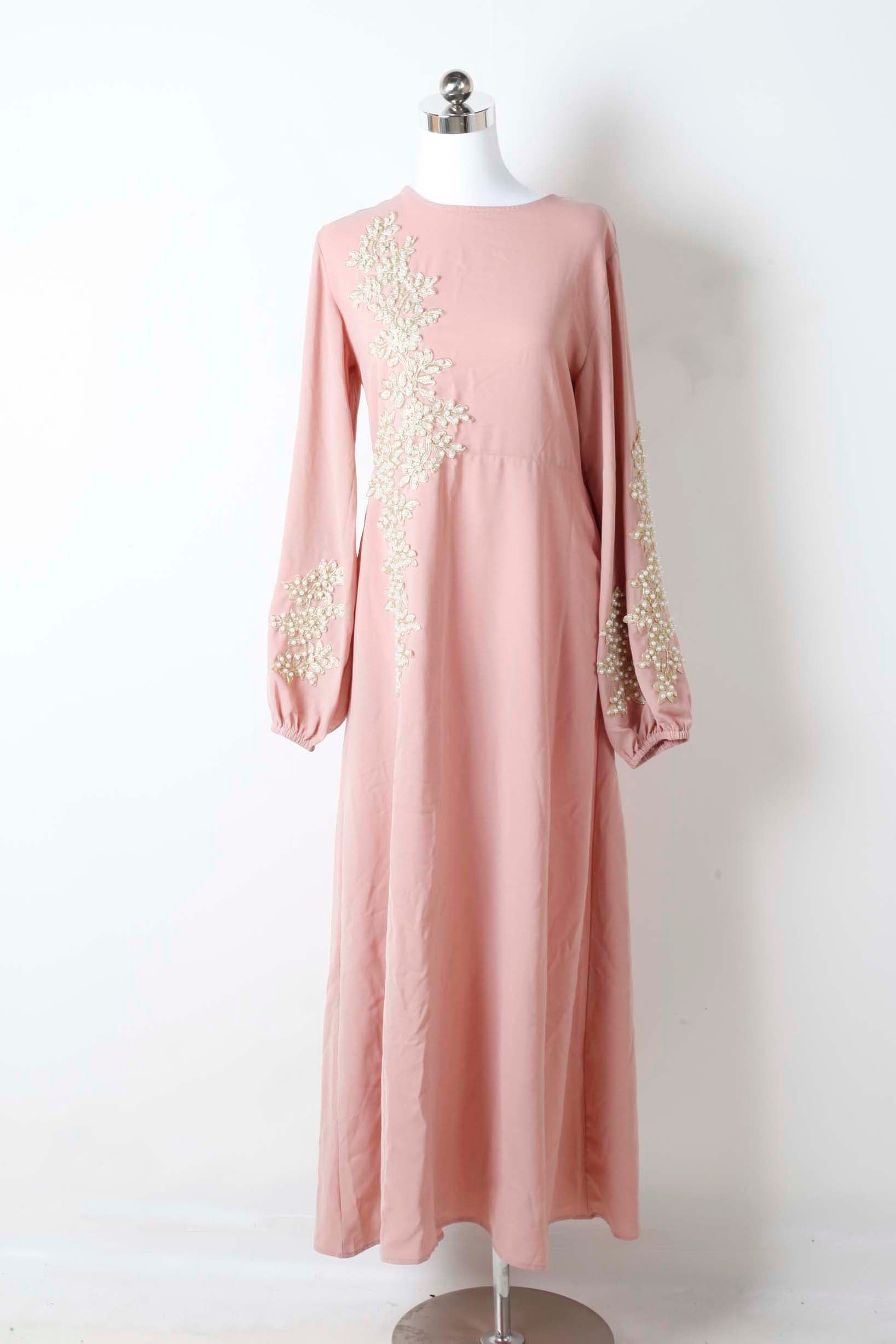Pink Jalabiya with Floral Beaded Embroidery