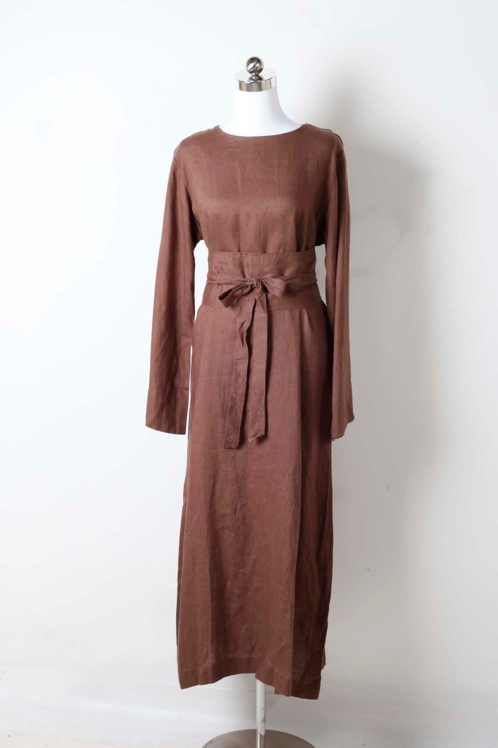 Brown Jalabiya with Obi-Style Tie-Waist