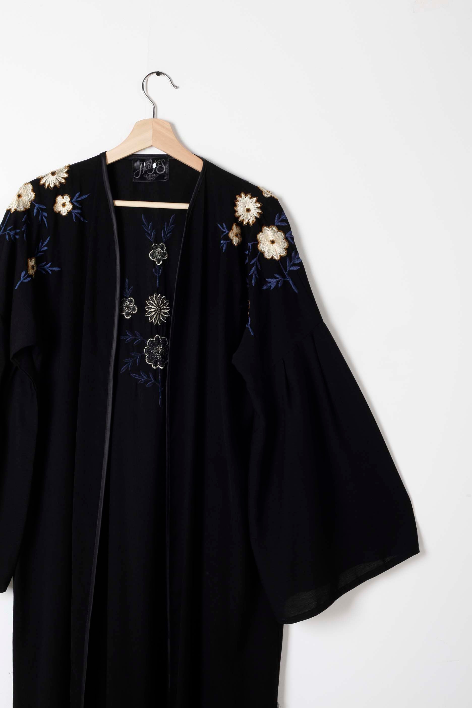 Black Abaya with Floral Embroidery