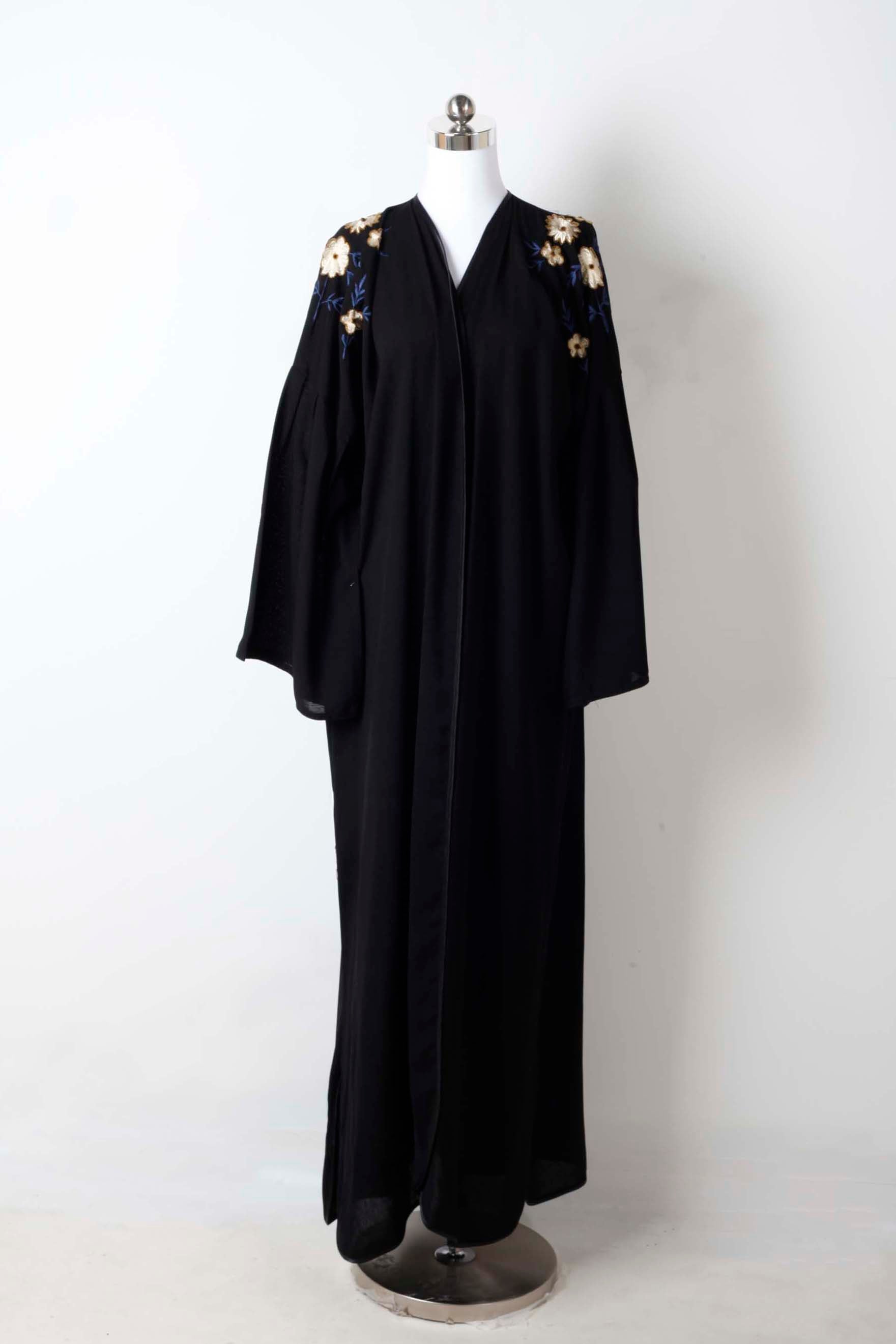 Black Abaya with Floral Embroidery
