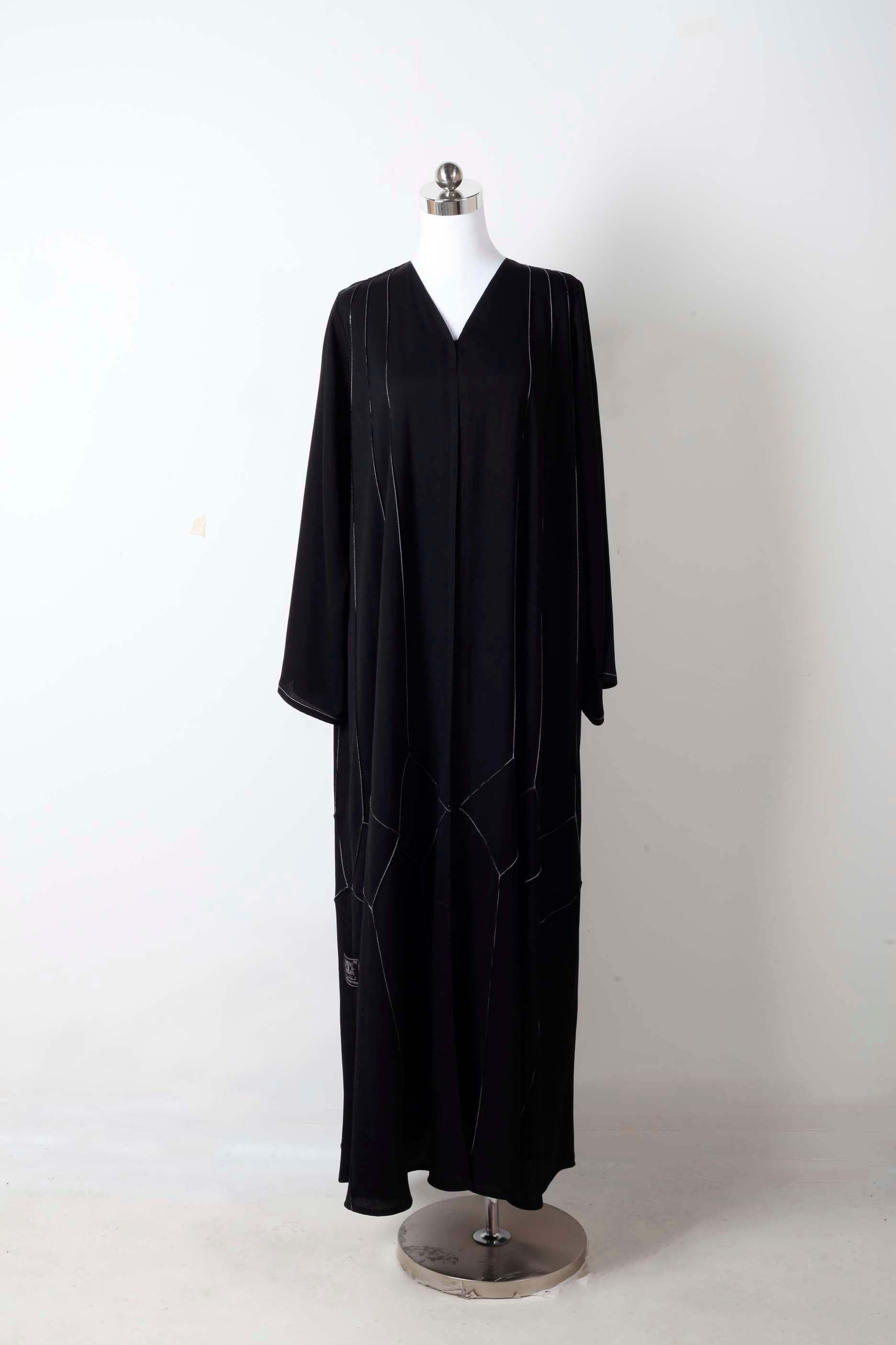 Black Abaya with White Embroidery