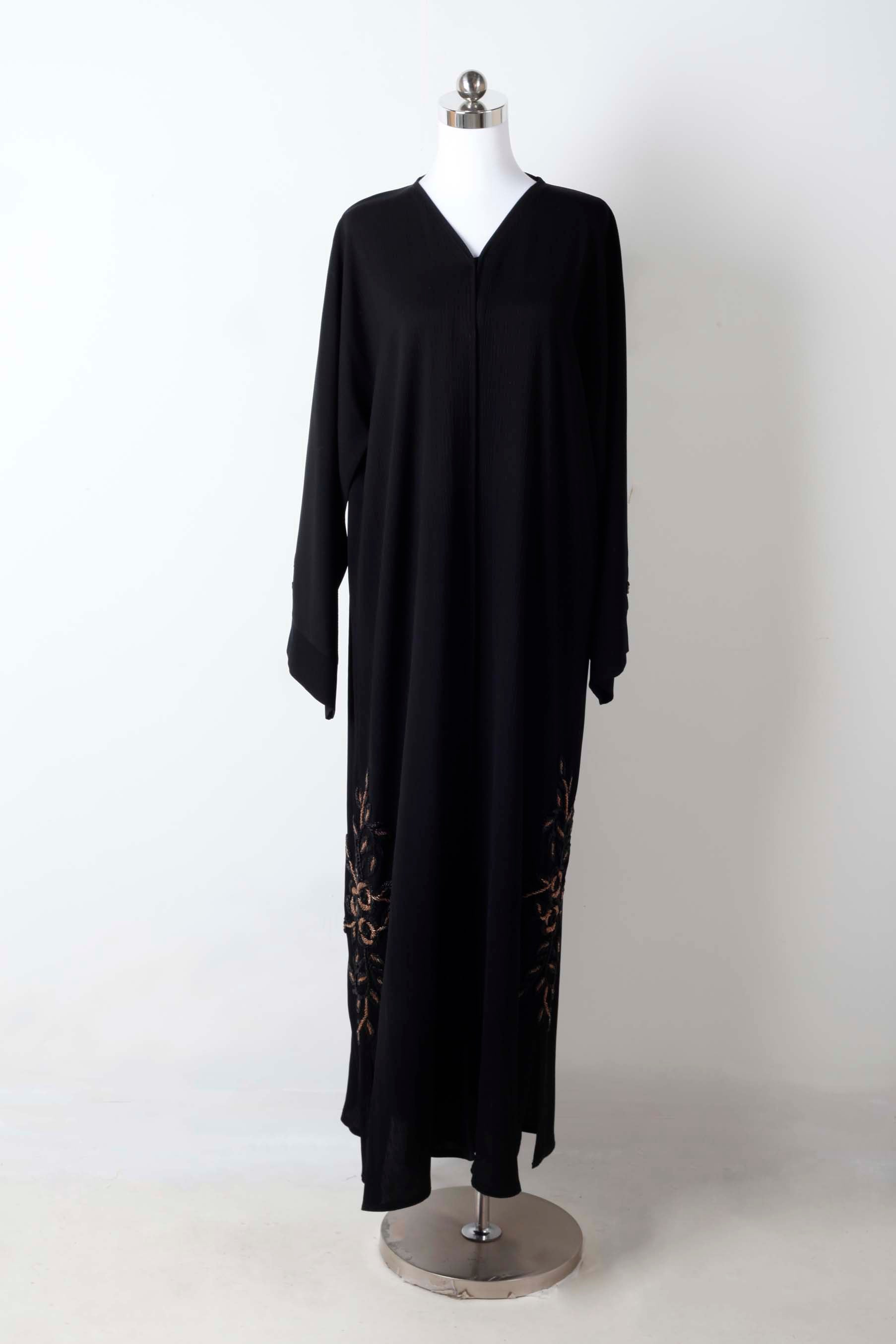 Black Abaya with Black and Gold Beaded Detailing