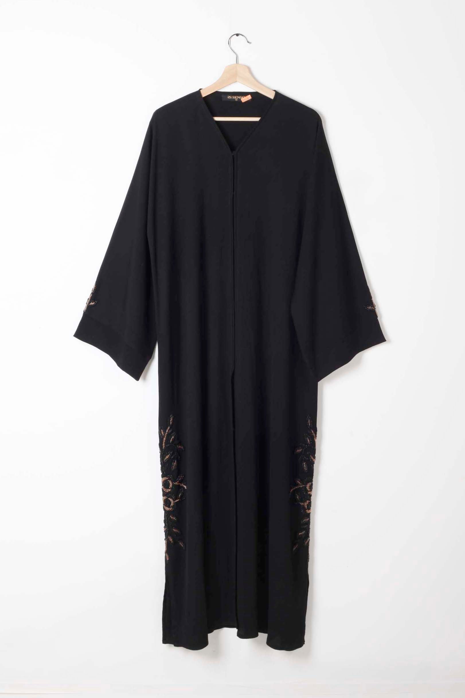 Black Abaya with Black and Gold Beaded Detailing