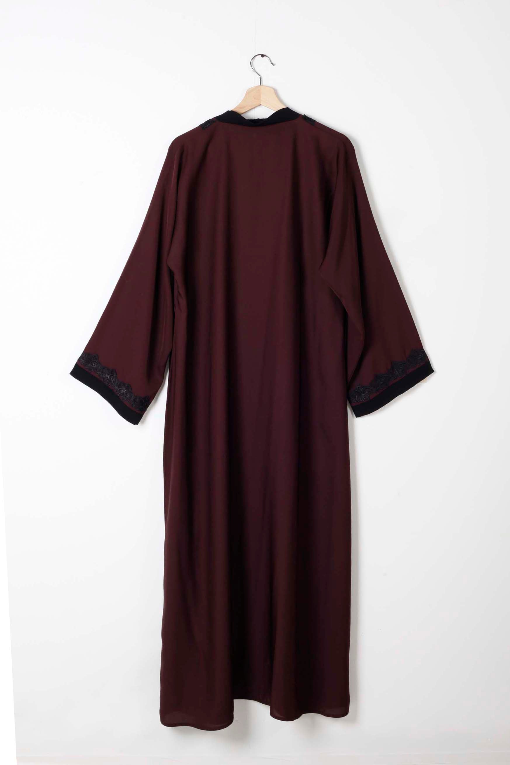 Maroon Abaya with Black Lace Detailing