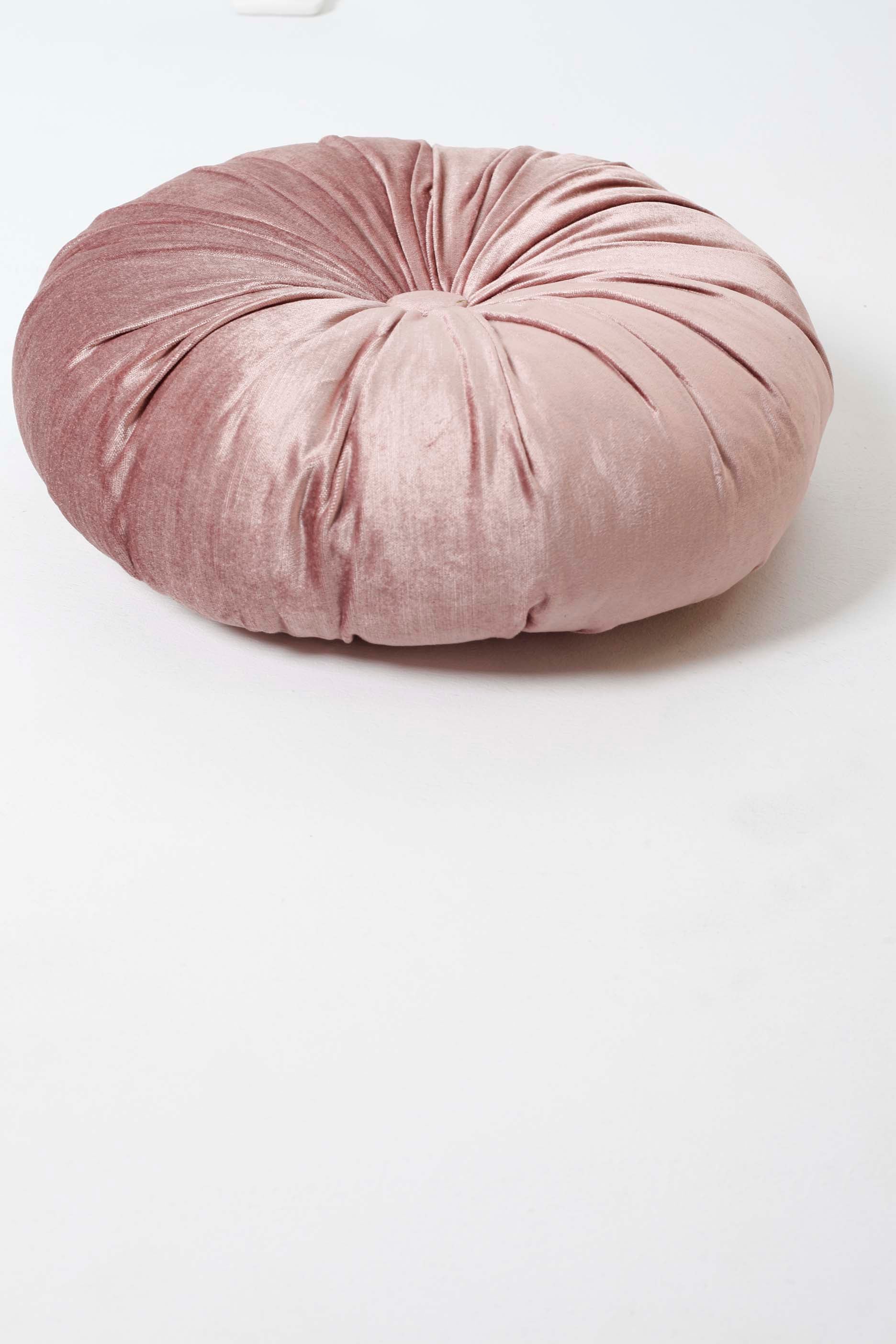 Round Soft Pink Velvet Throw Cushion