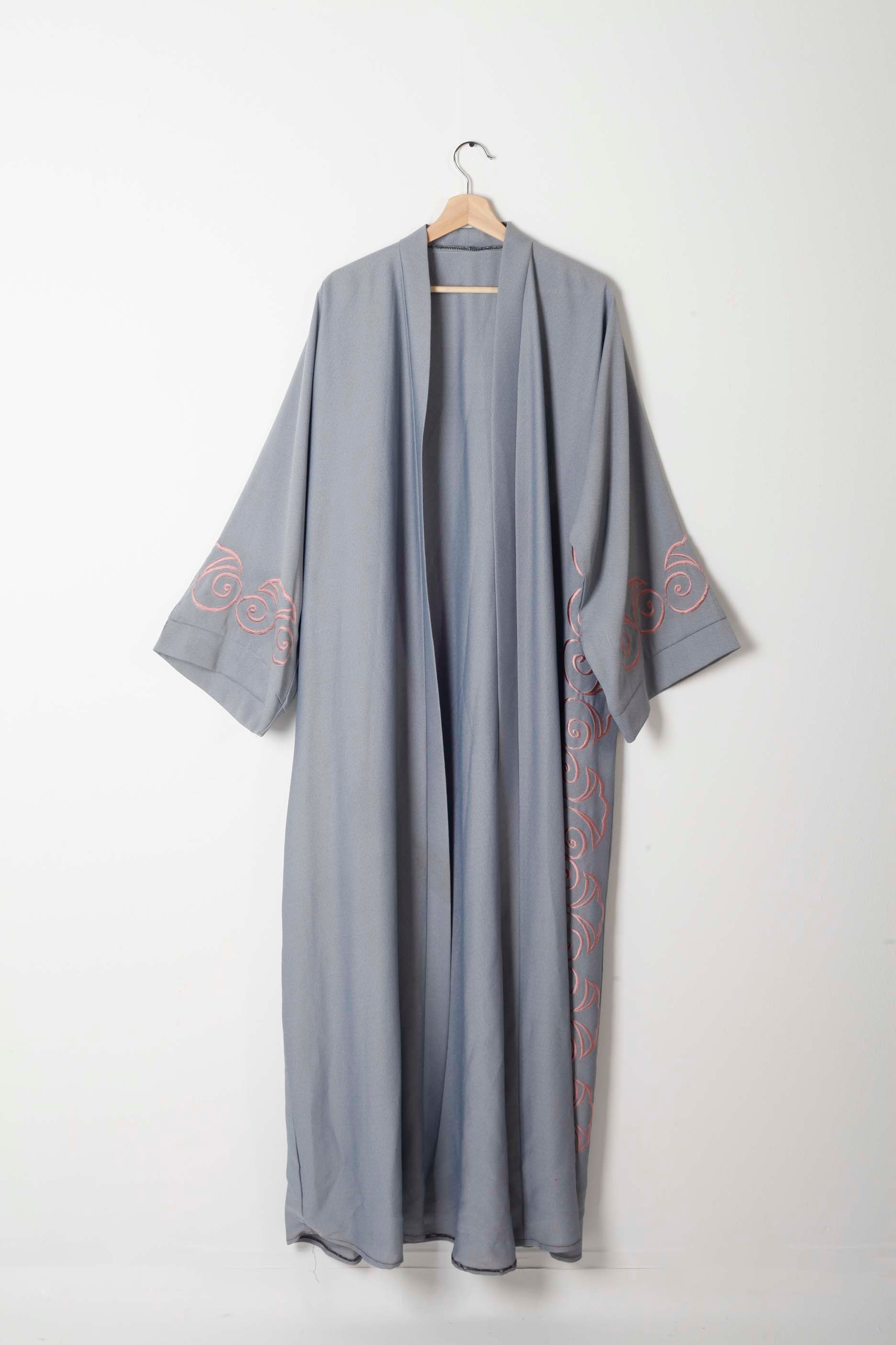 Grey Abaya with Pink Embroidery