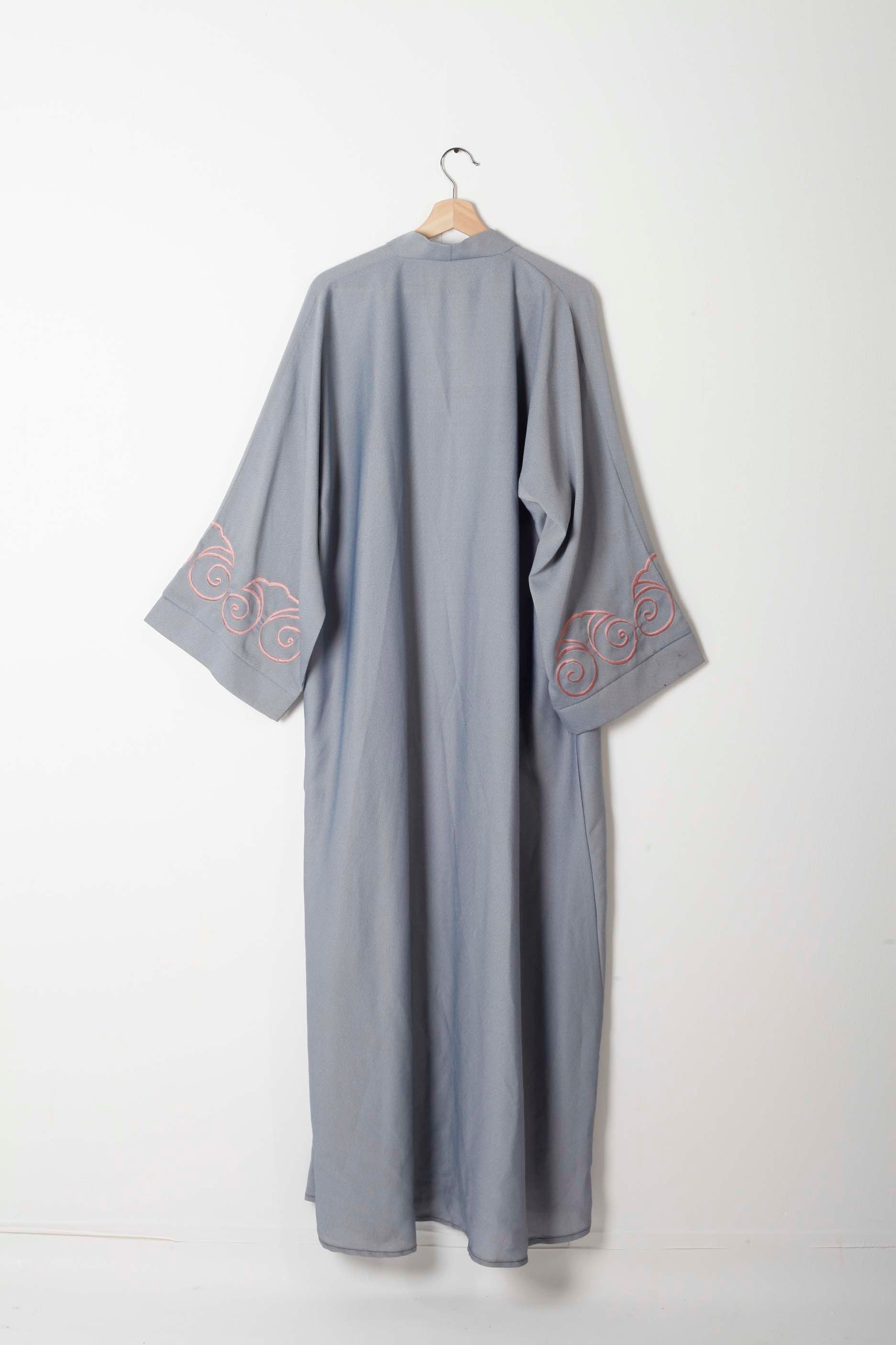 Grey Abaya with Pink Embroidery