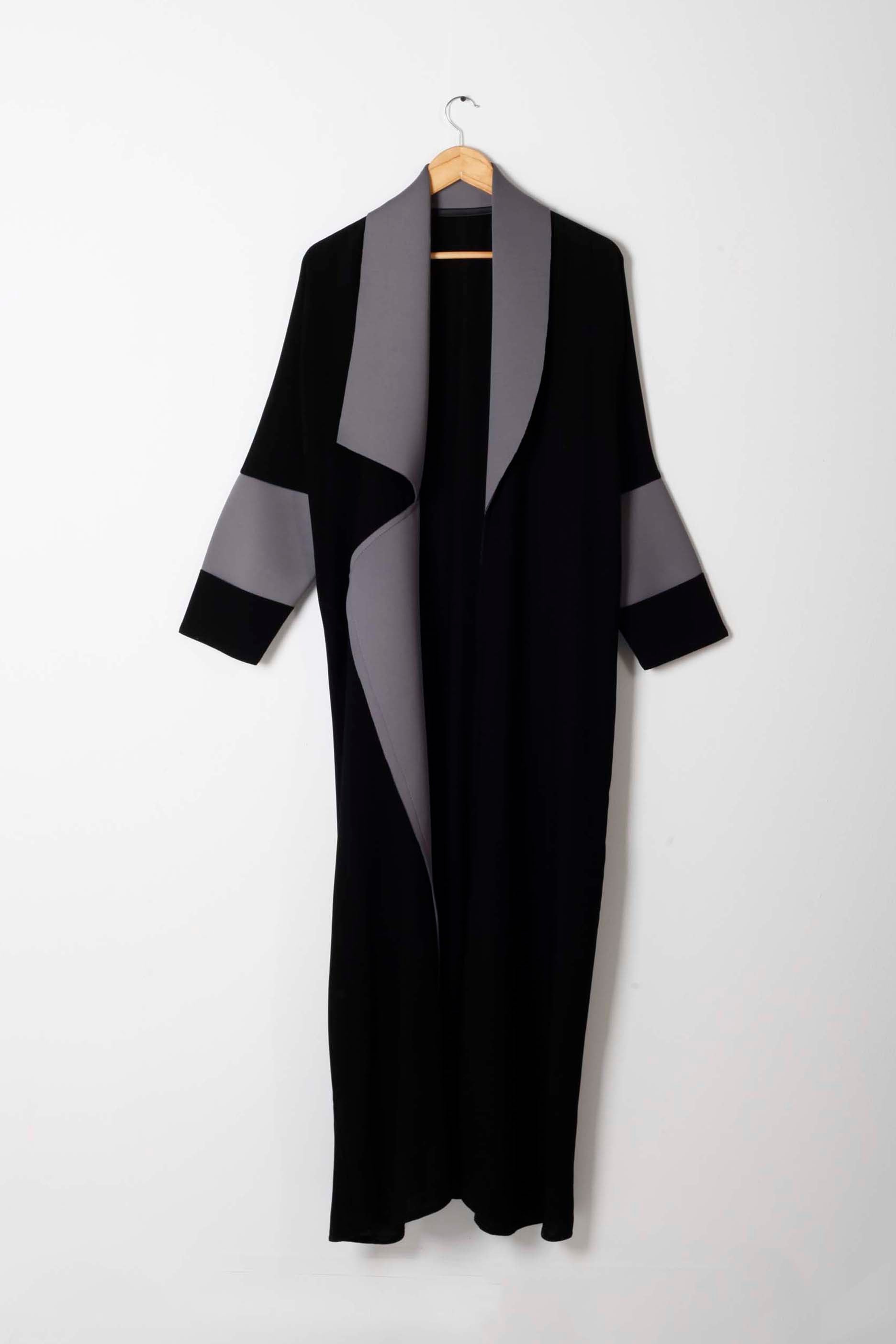 Black and Grey Neoprene Abaya Coat