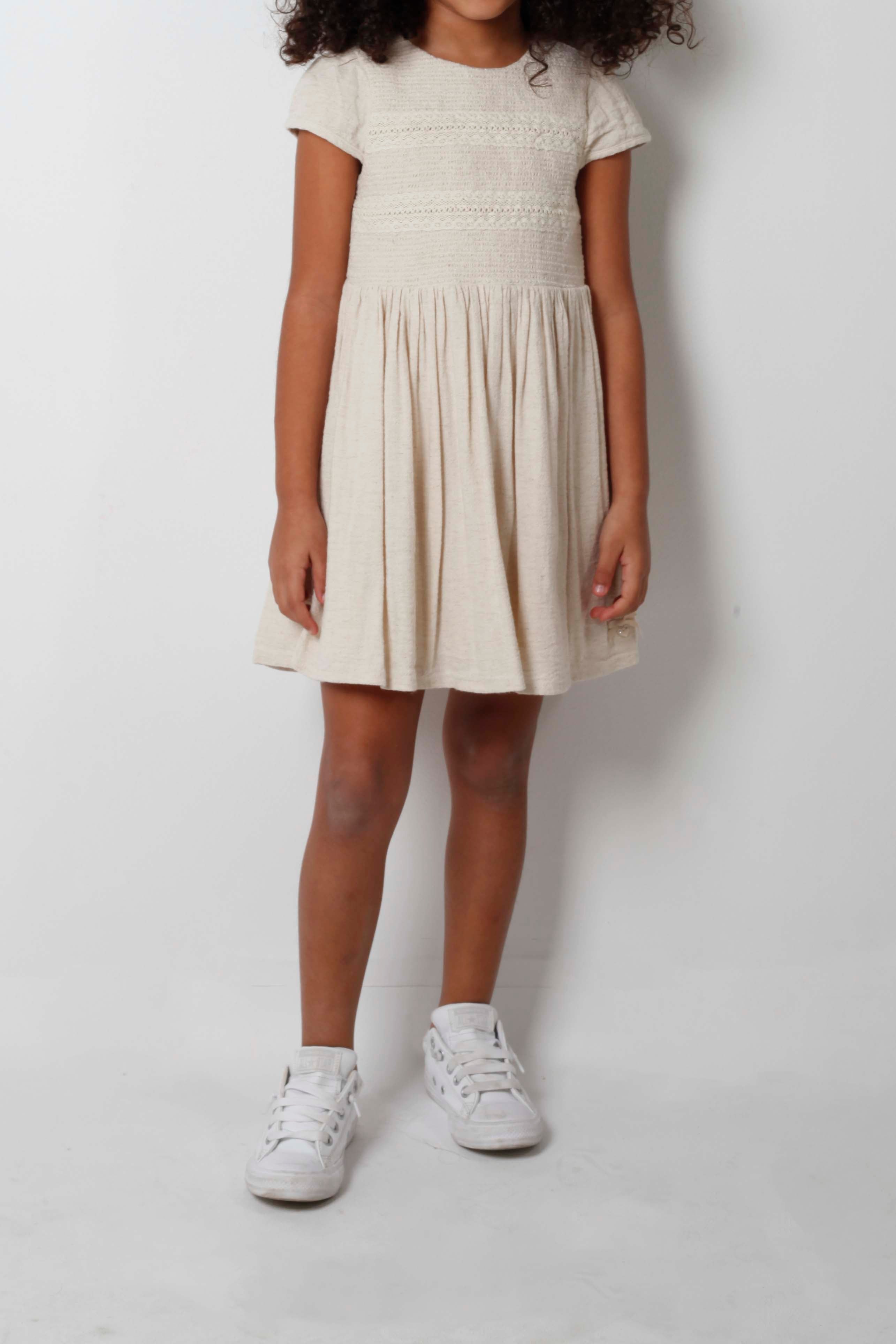 Girls Cream Dress with Embroidery Detail