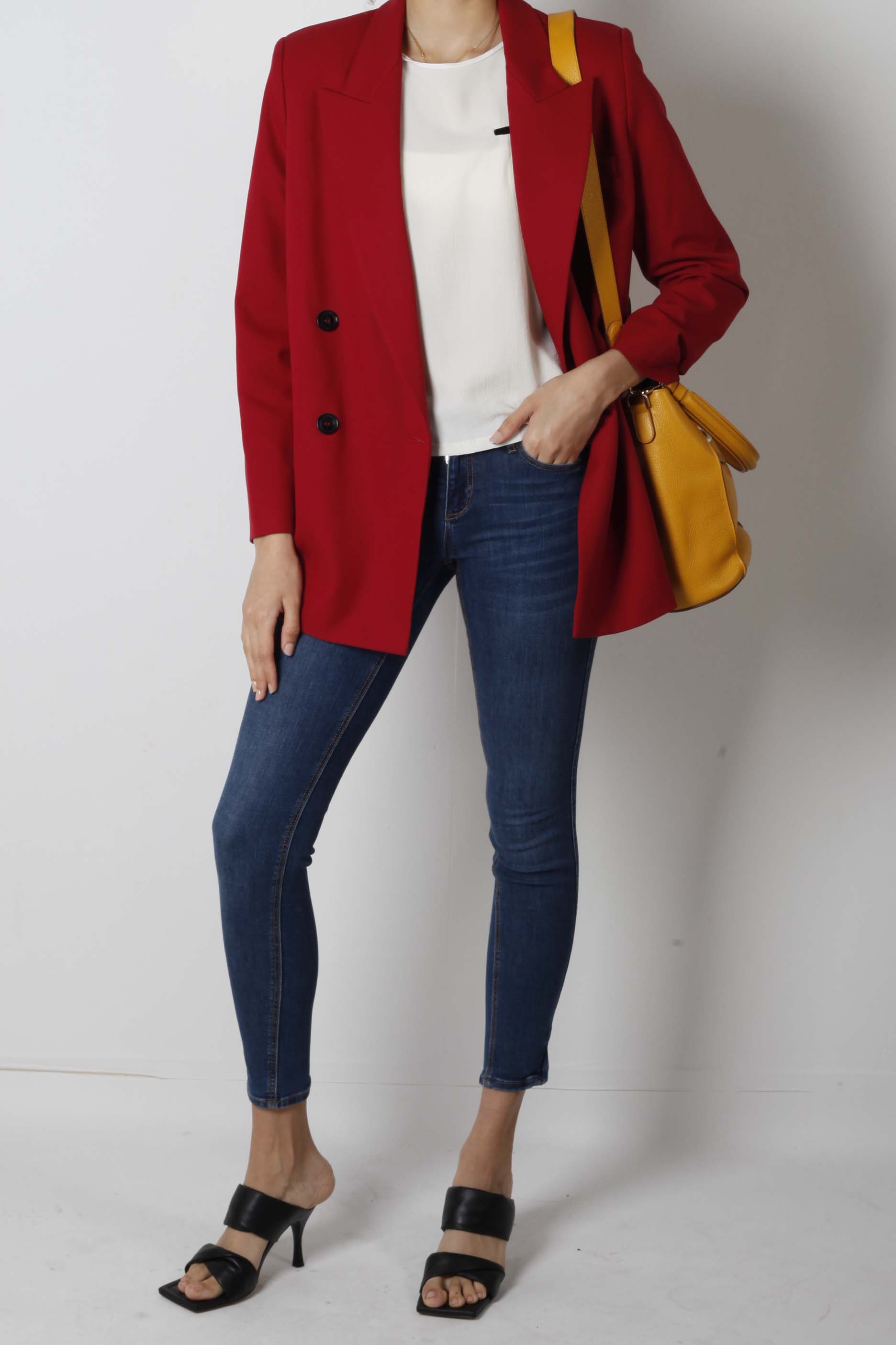 Oversized Double-Breasted Red Blazer