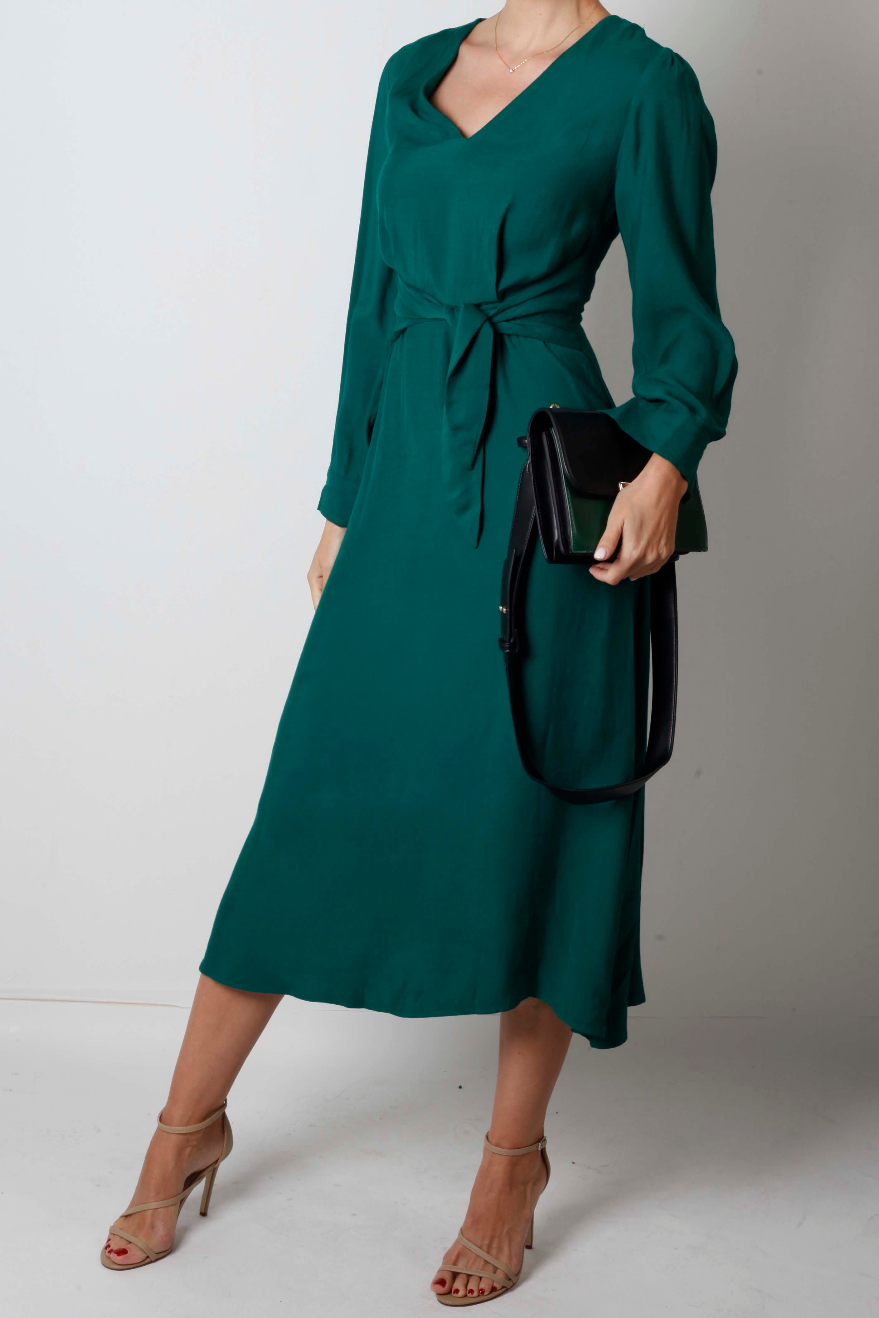 Green Tie-Waist Midi Dress (Eu38)