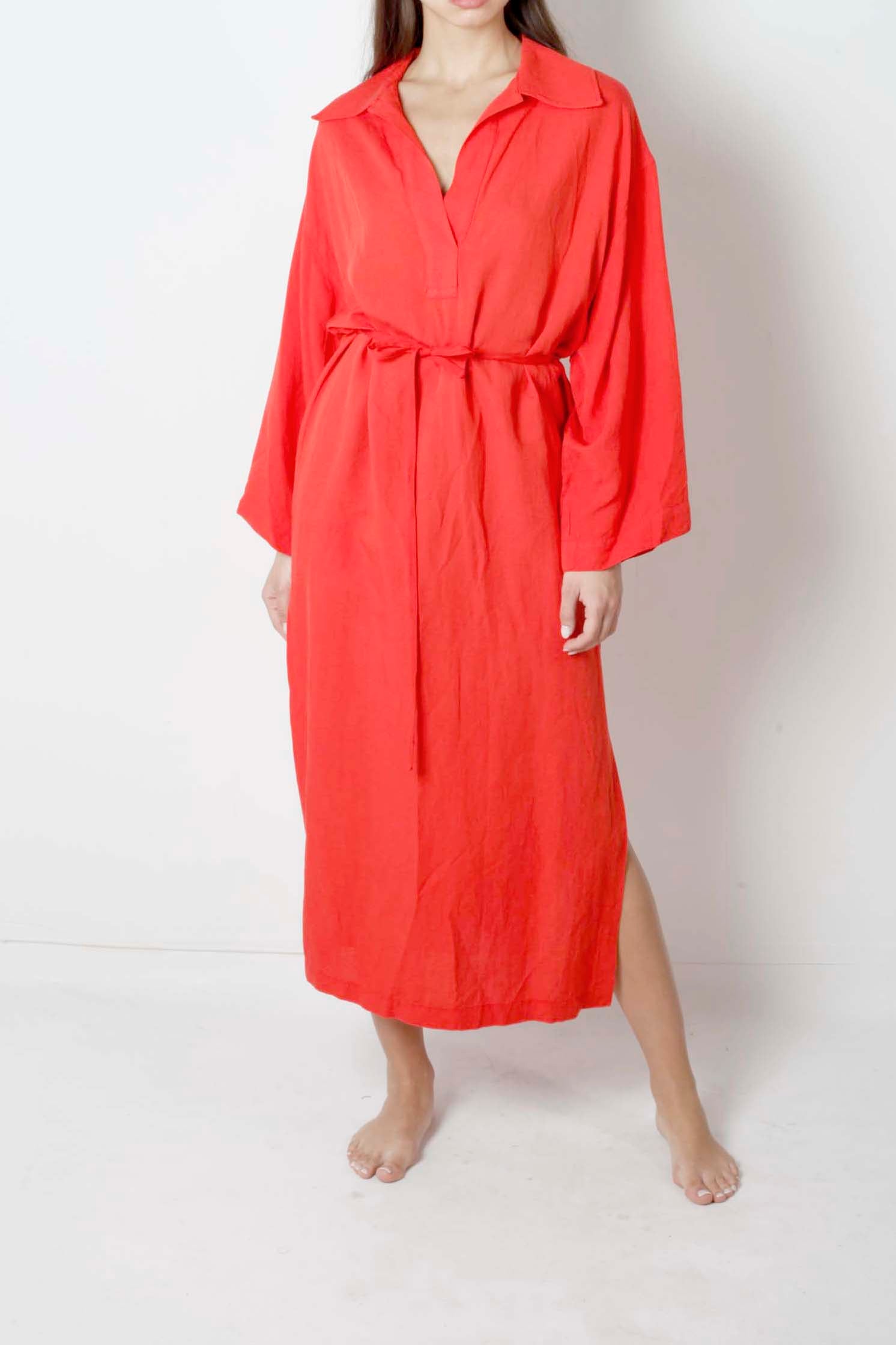 Belted Red Linen Kaftan