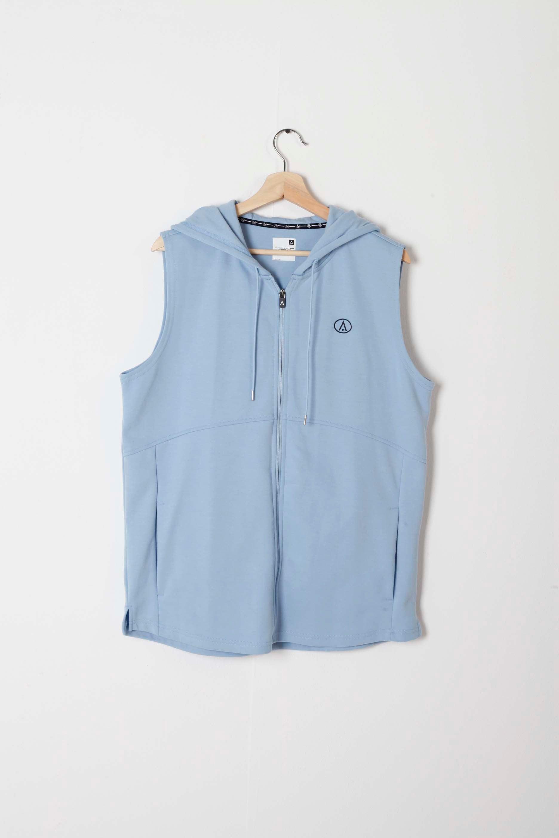 Blue Sleeveless Hooded Top