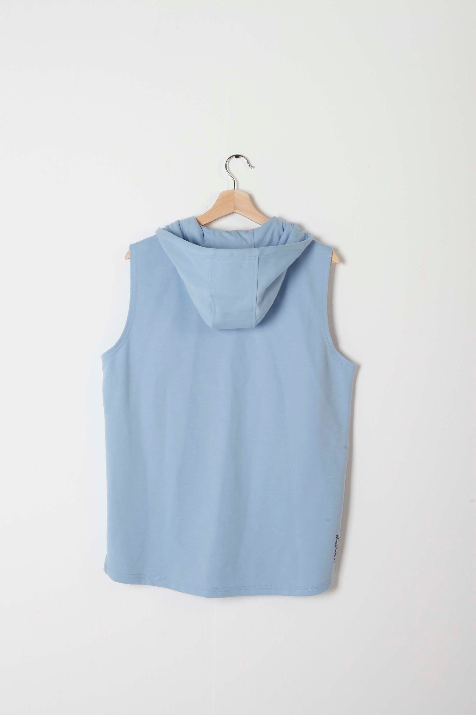 Blue Sleeveless Hooded Top