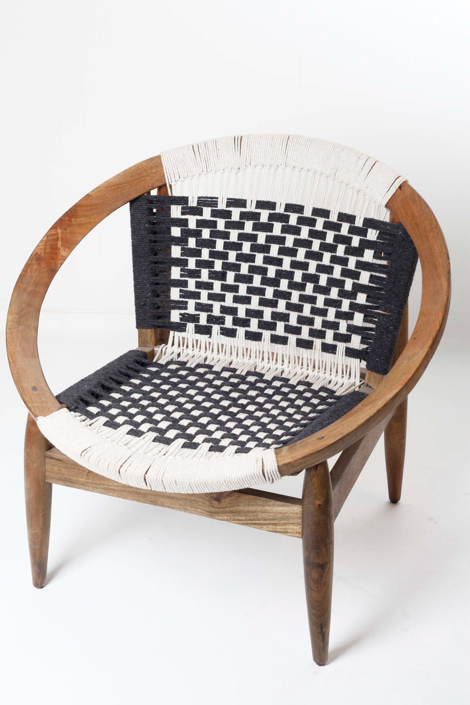 WOODEN BLACK & WHITE CROCHET BOHO LOUNGE CHAIR (2 pieces available)