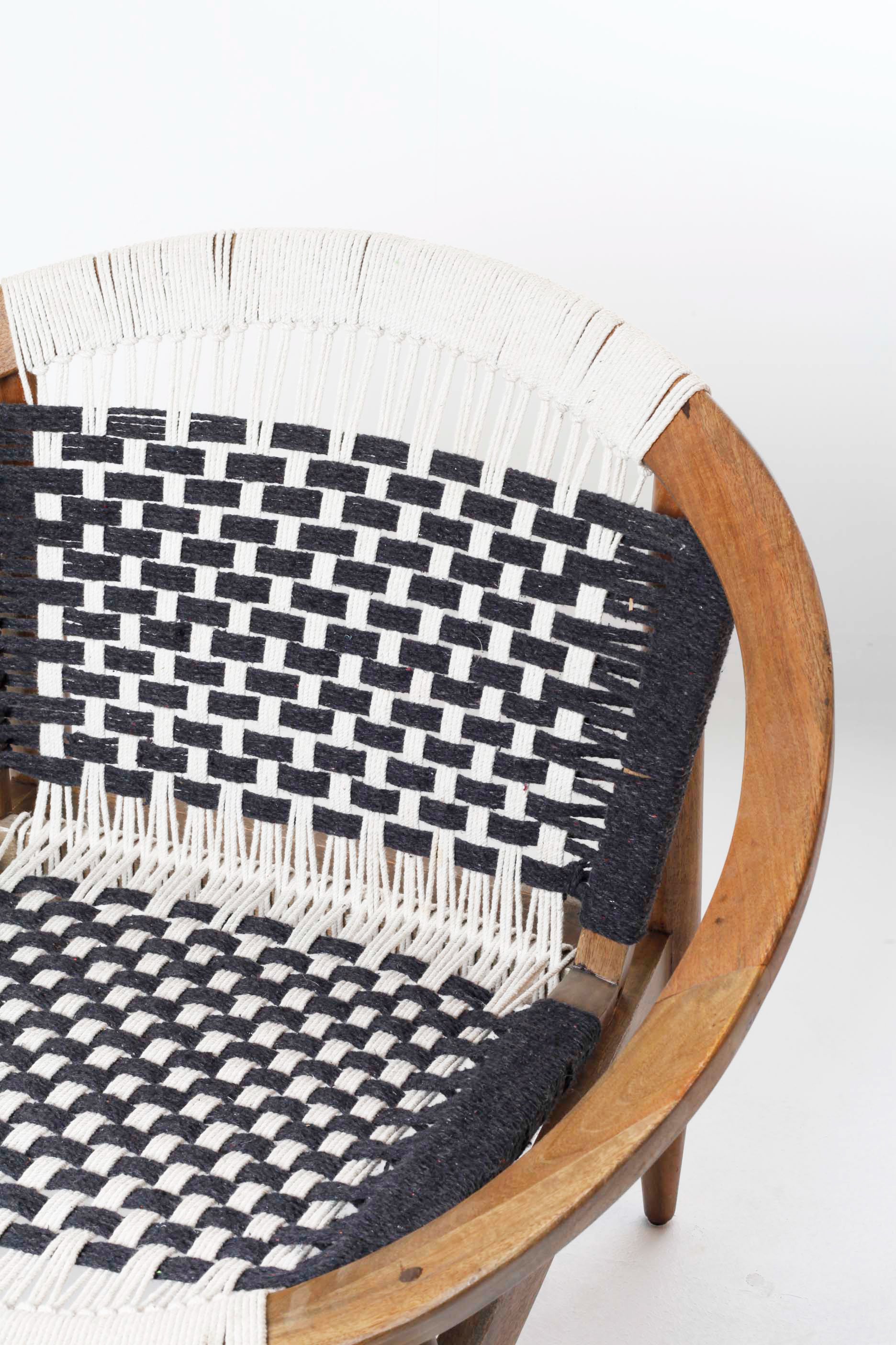 WOODEN BLACK & WHITE CROCHET BOHO LOUNGE CHAIR (2 pieces available)