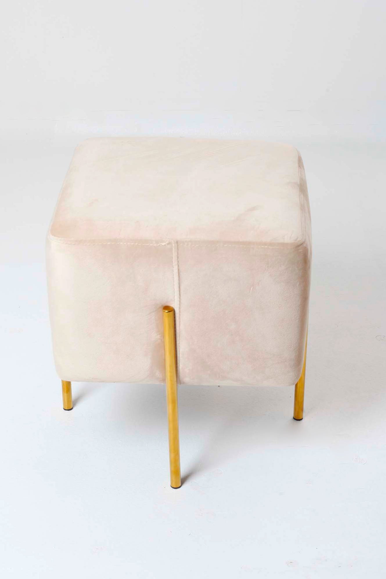 BLUSH PINK VELVET STOOL WITH BRASS LEGS