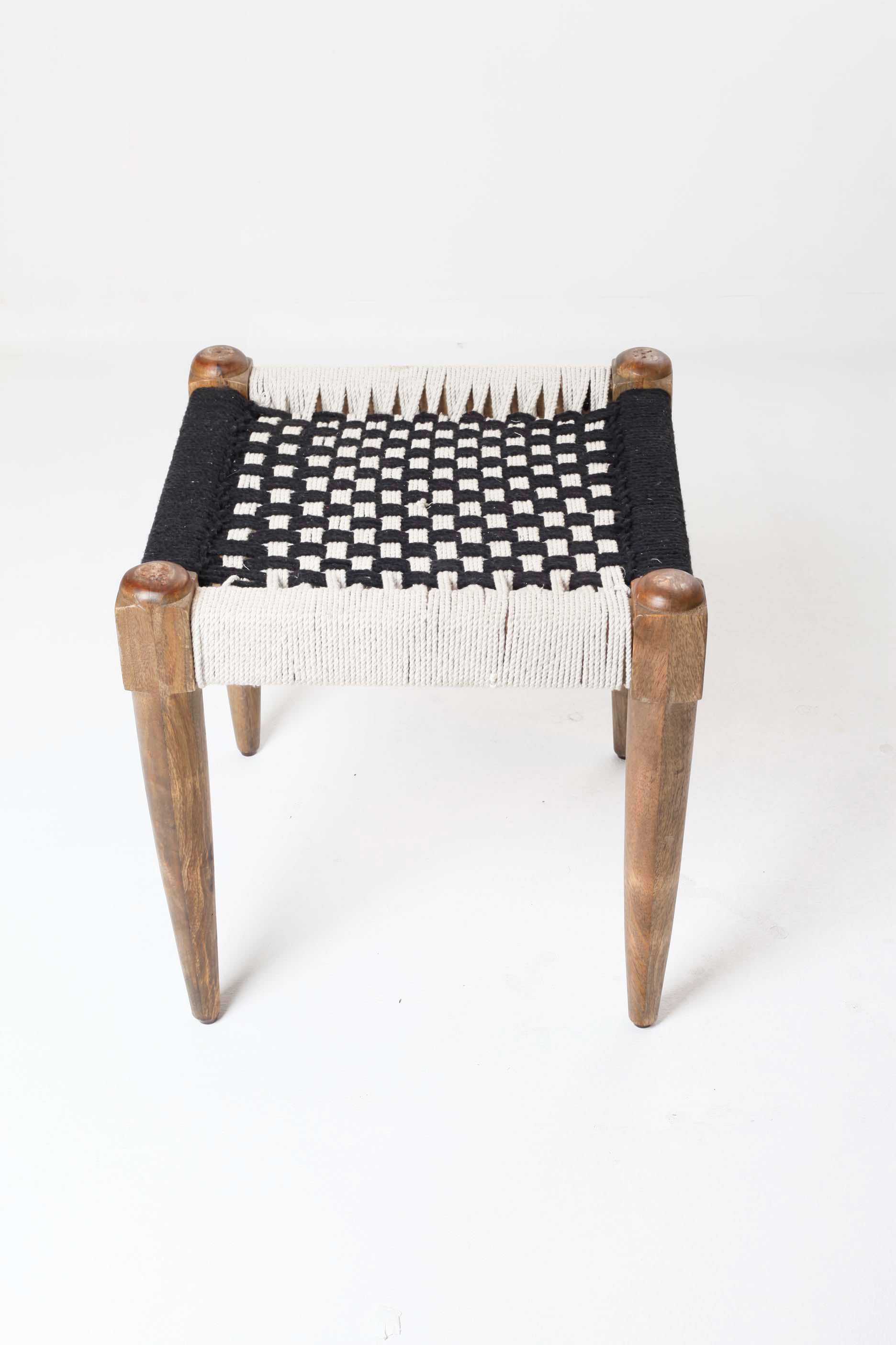 BLACK AND WHITE CROCHET BOHO STOOL