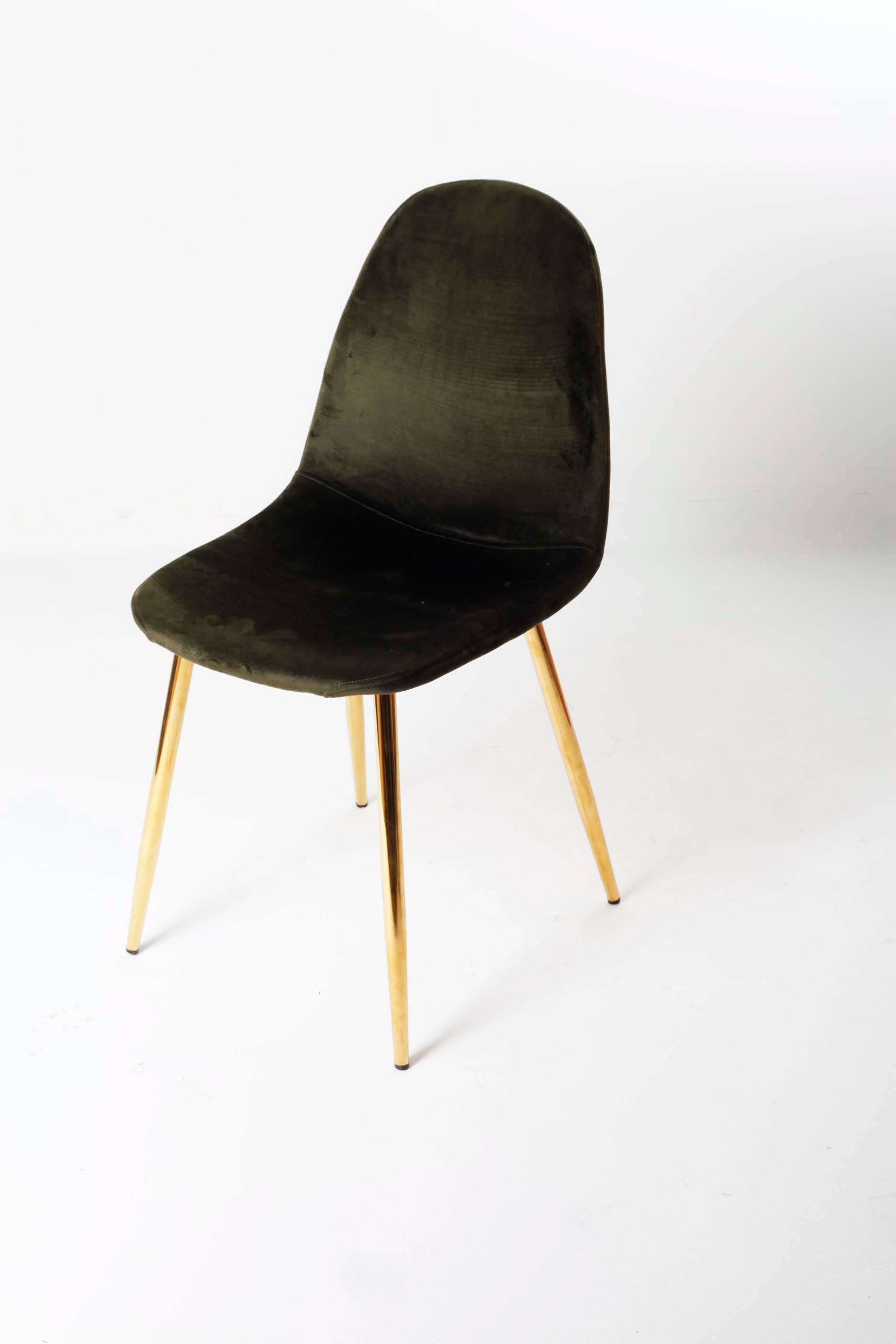 DARK GREEN SCANDINAVIAN STYLE VELVET DINING CHAIR WITH GOLD LEGS (4 pieces available)