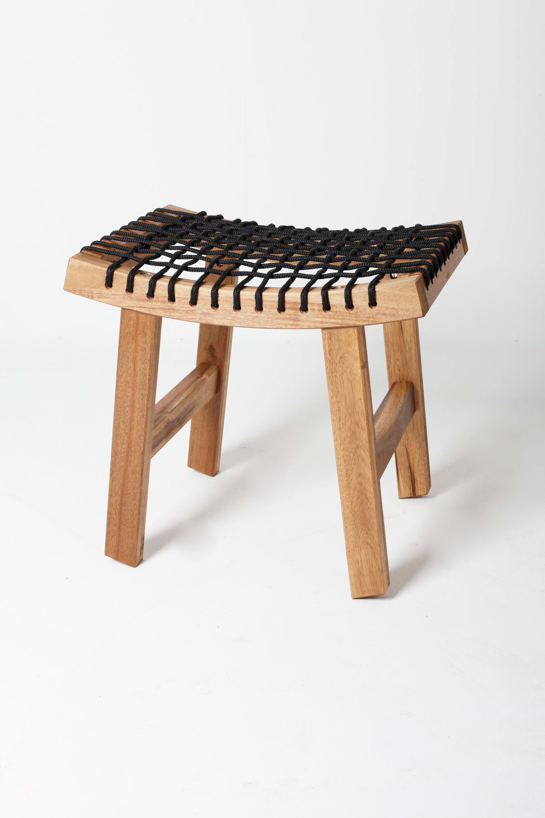 WOODEN STOOL WITH CROCHET STRING SEAT