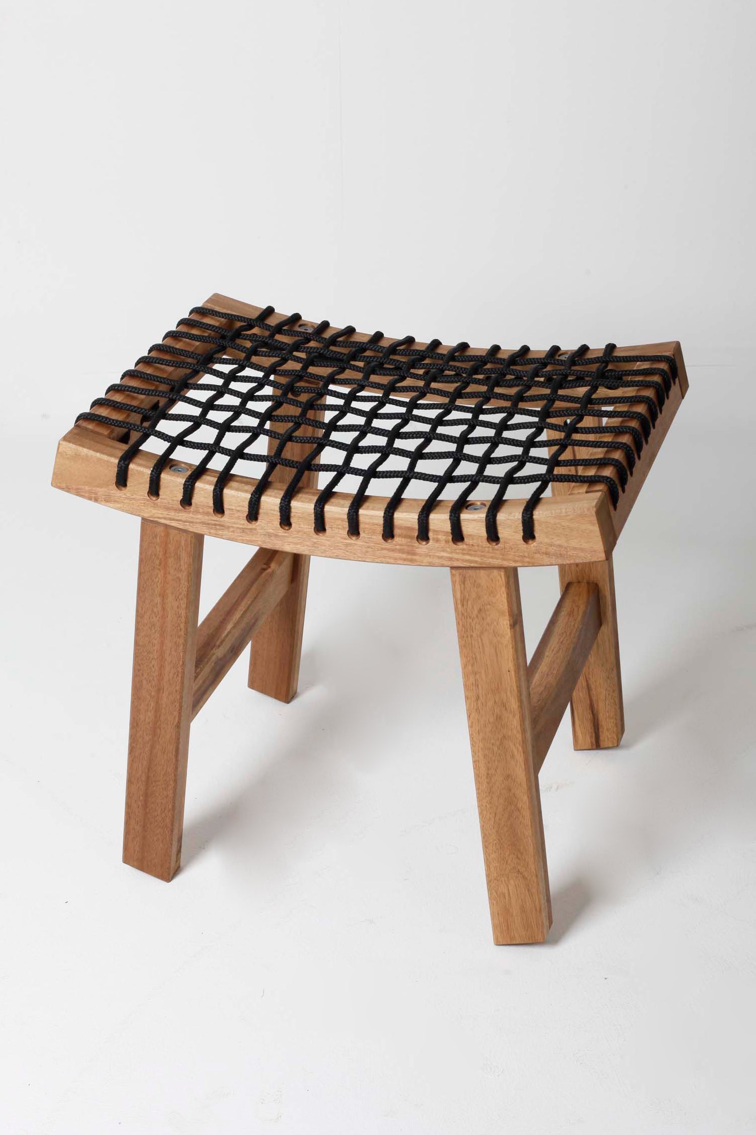 WOODEN STOOL WITH CROCHET STRING SEAT