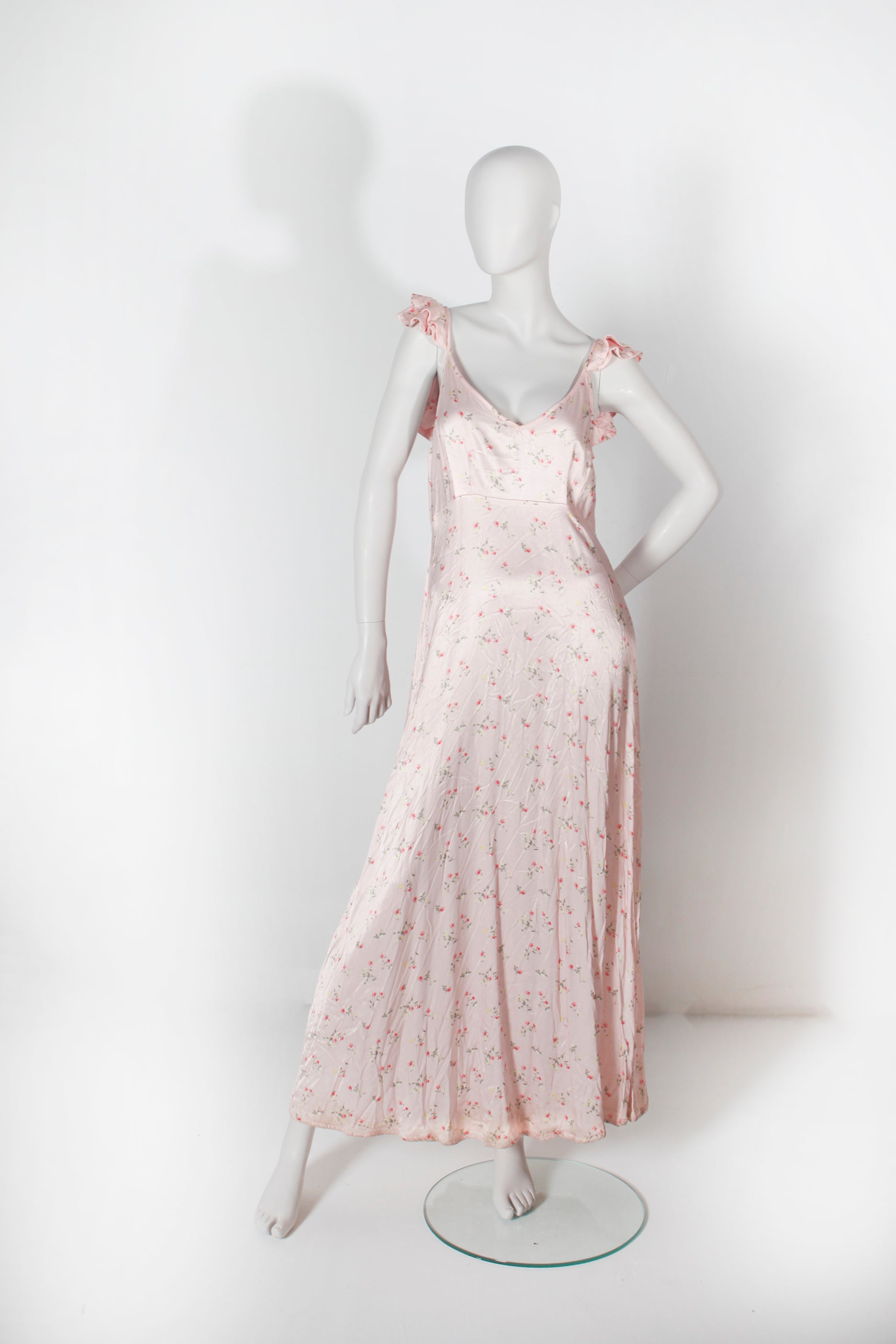 Ghost Pink Satin Floral Dress (L)