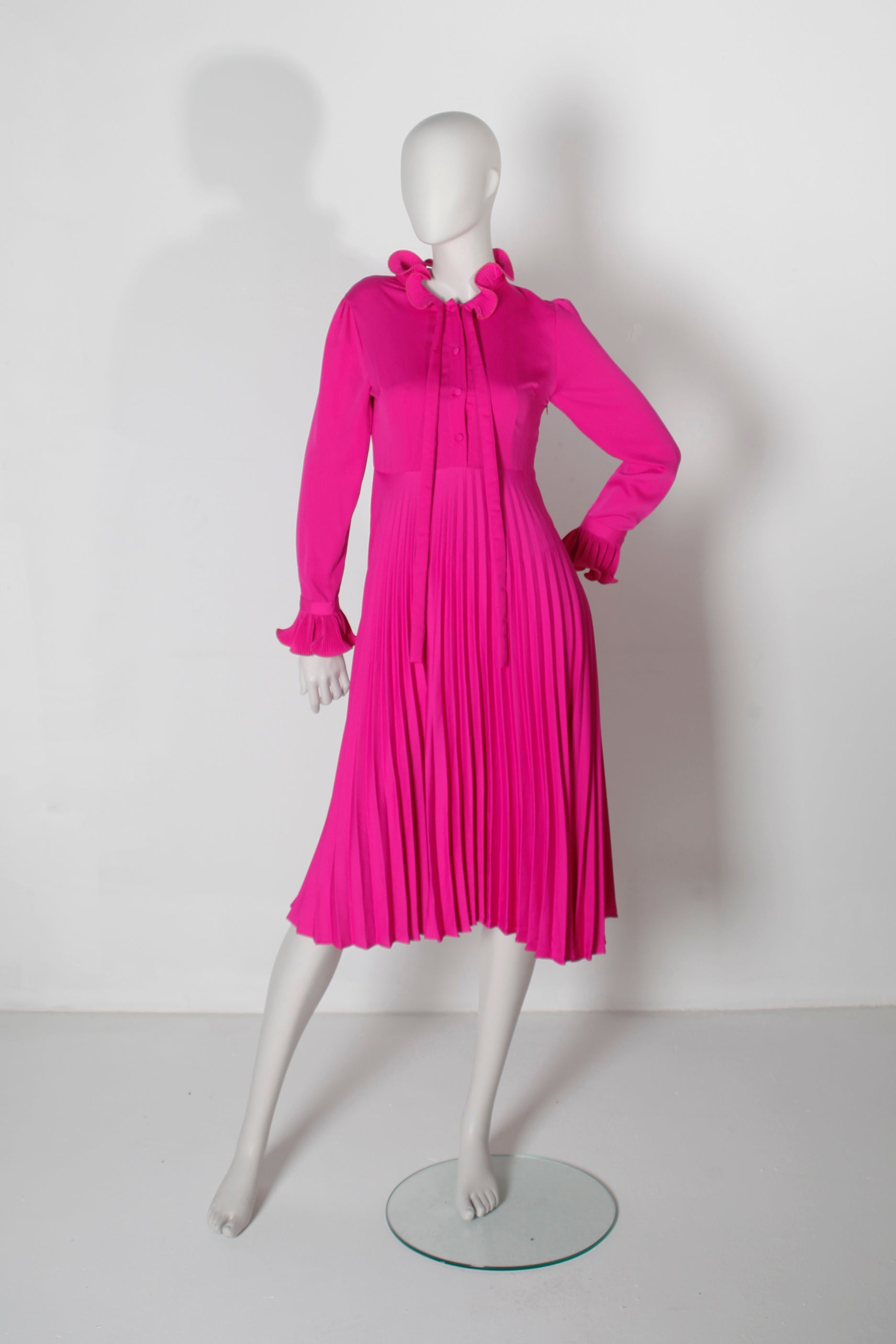 Womens Fuchsia Pink High-Neck Dress