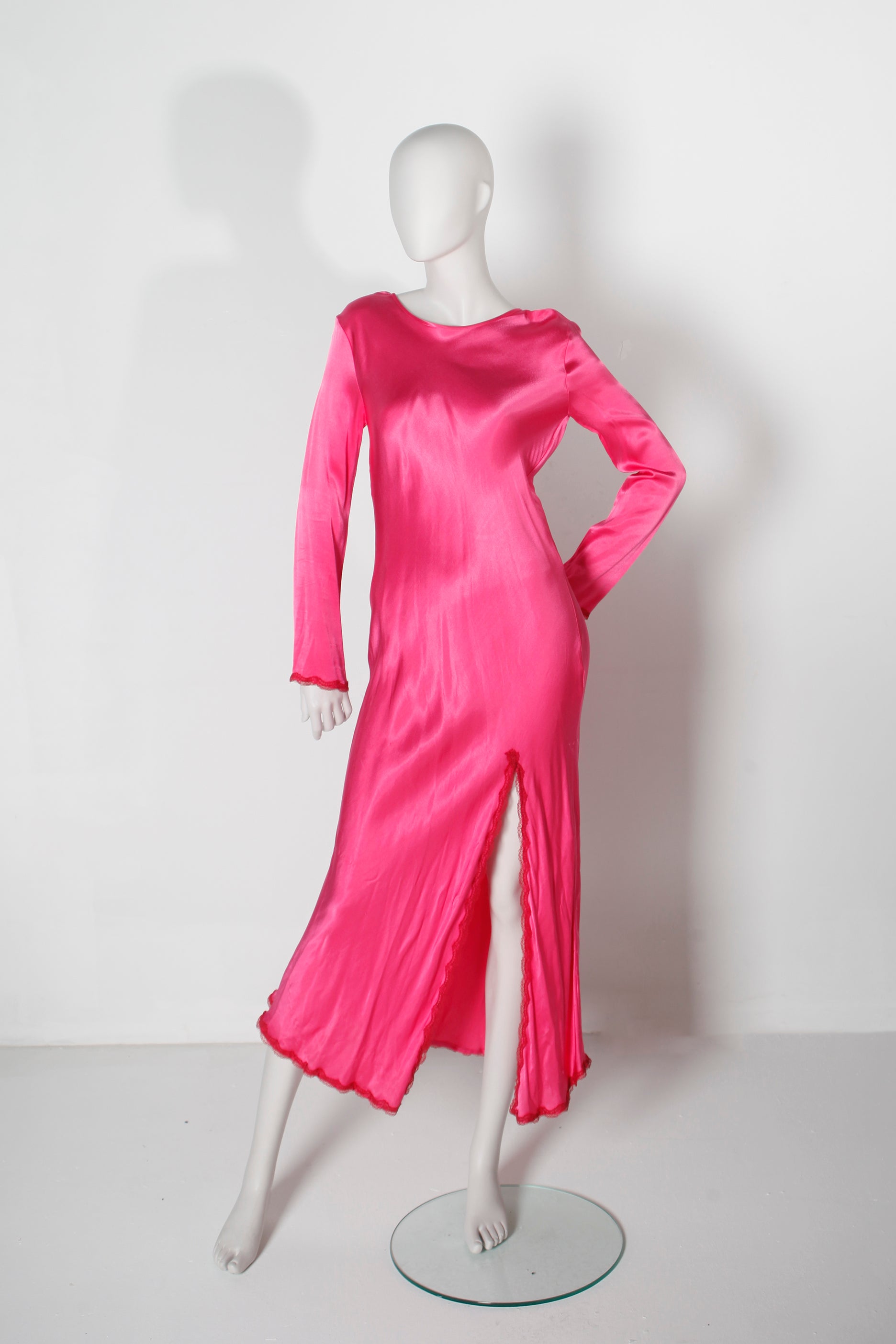 Fuchsia Pink Satin Dress with Slit