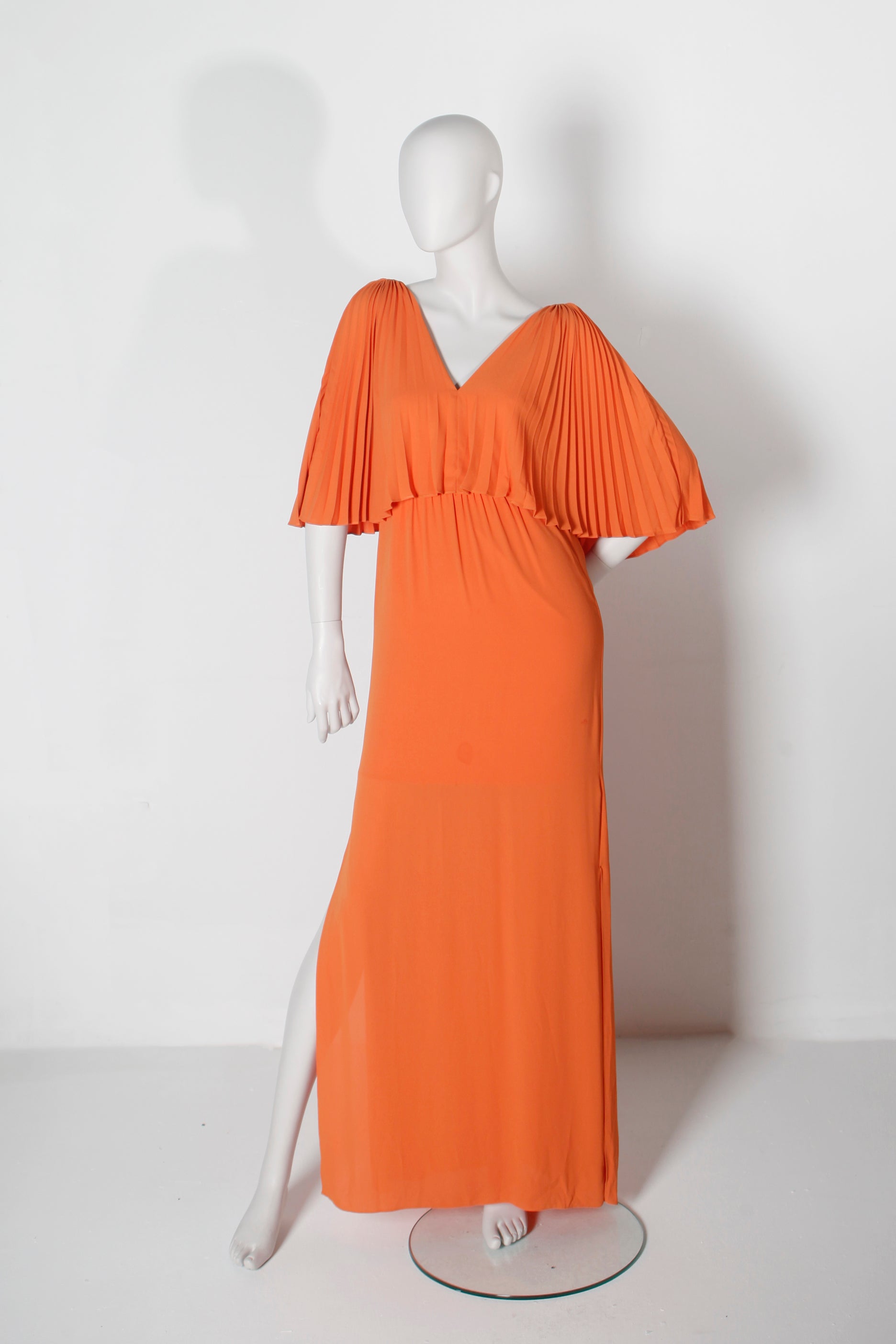 Orange Pleated Halston Gown
